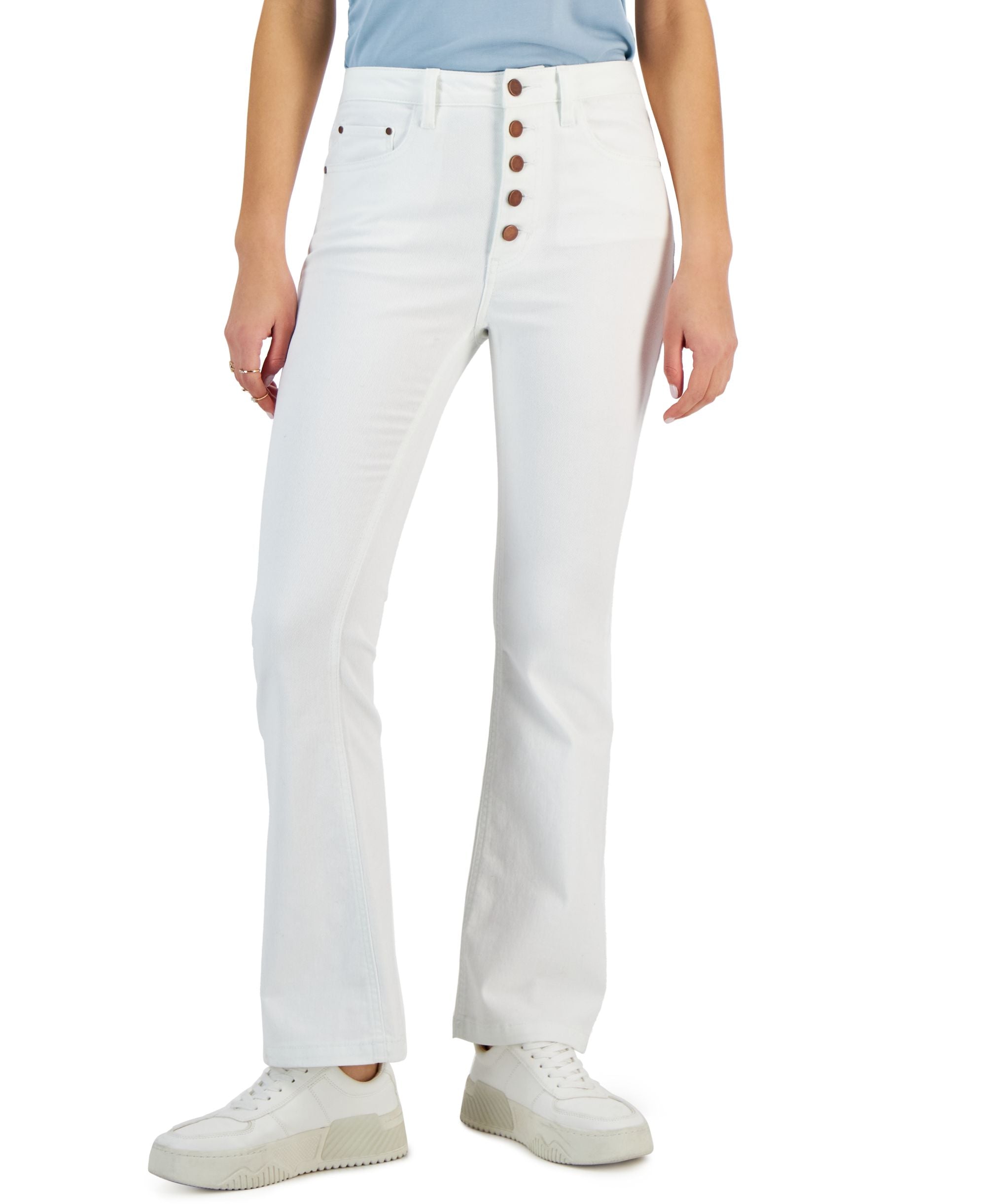 Juniors' High Rise Button-Fly Flared-Leg Jeans