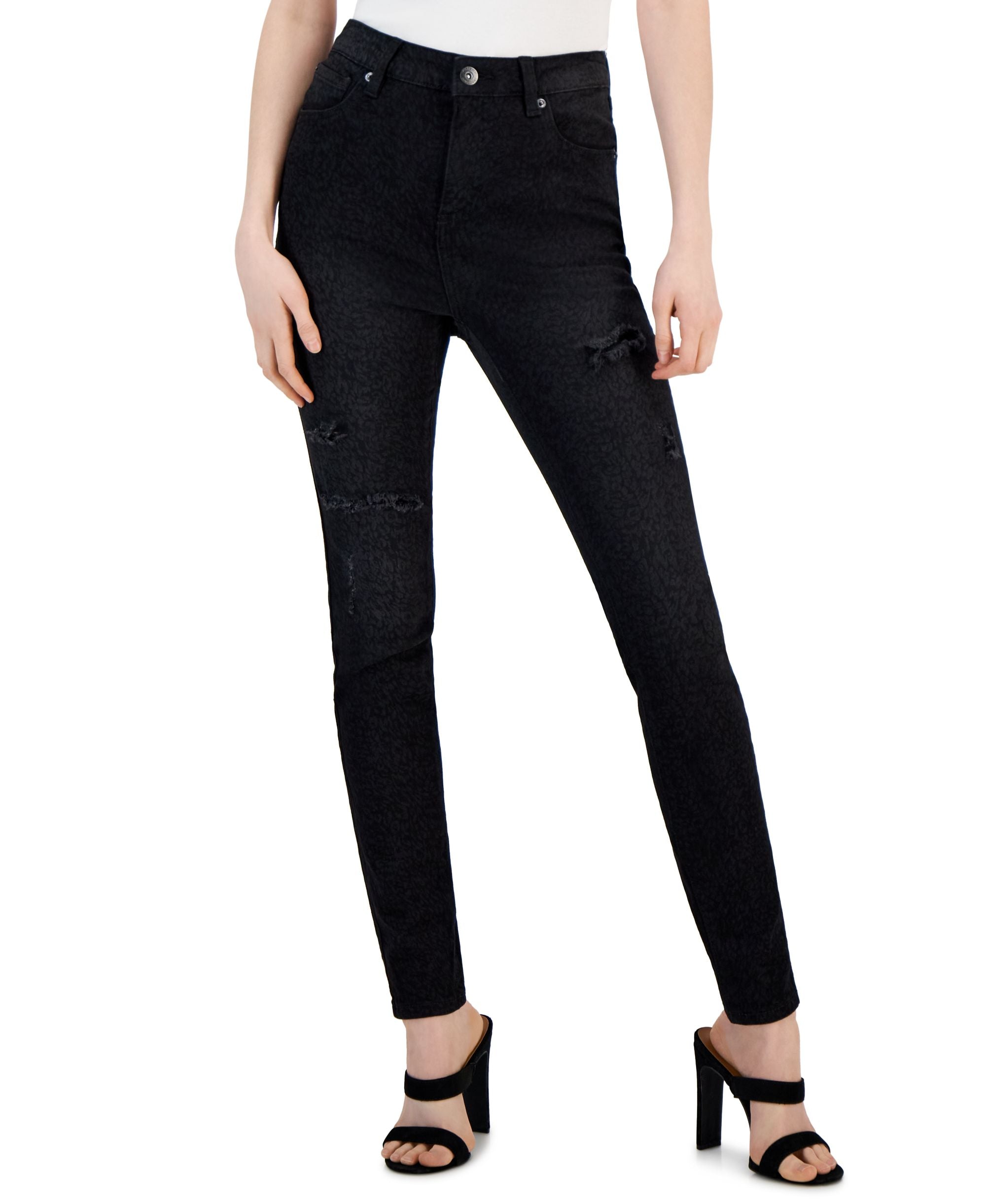 Women's Animal Print High-Rise Ripped Jeans