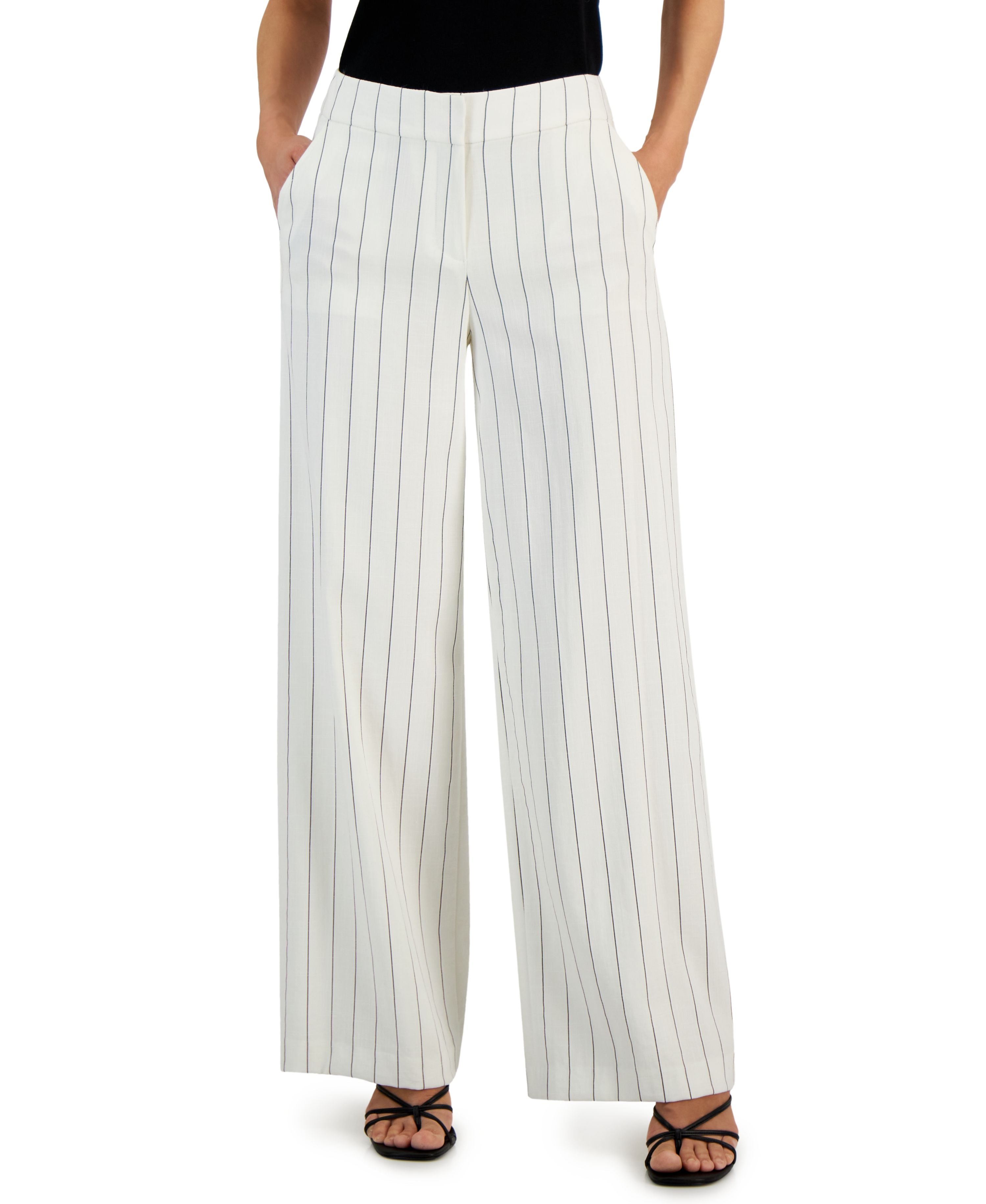 Women's Striped Mid Rise Wide-Leg Pants