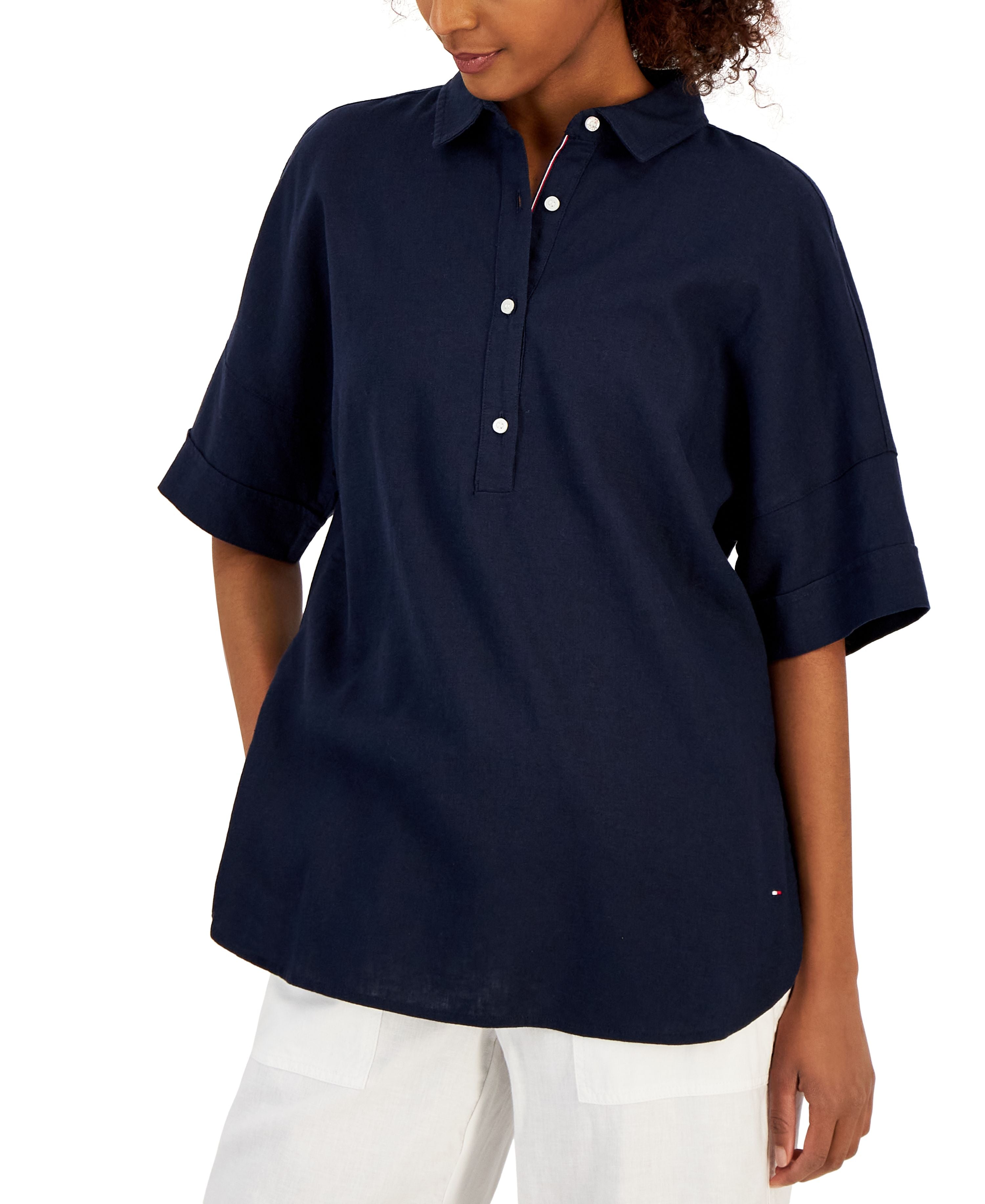 Women's Short Sleeve Linen-Blend Top