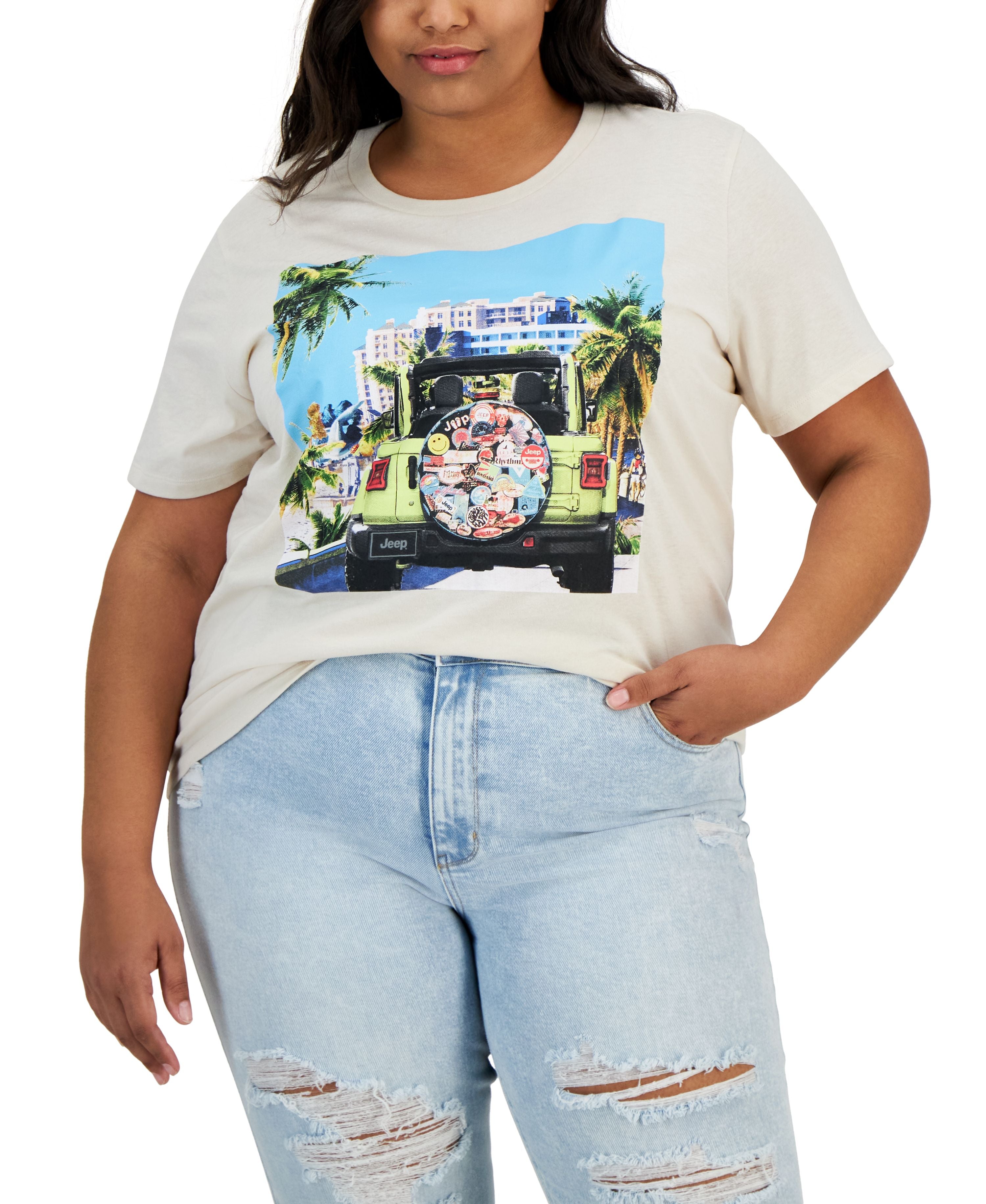 Plus Size Jeep Palm Tree Graphic T-Shirt