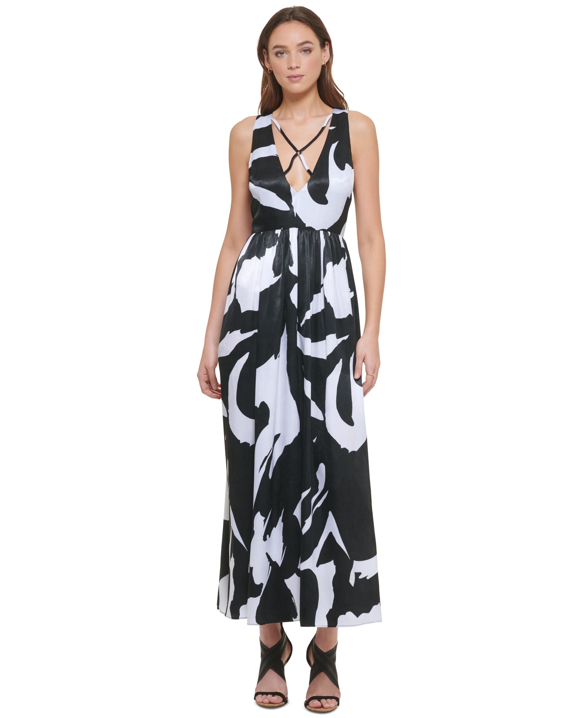 Women's Crisscross V-Neck Sleeveless Printed Dress