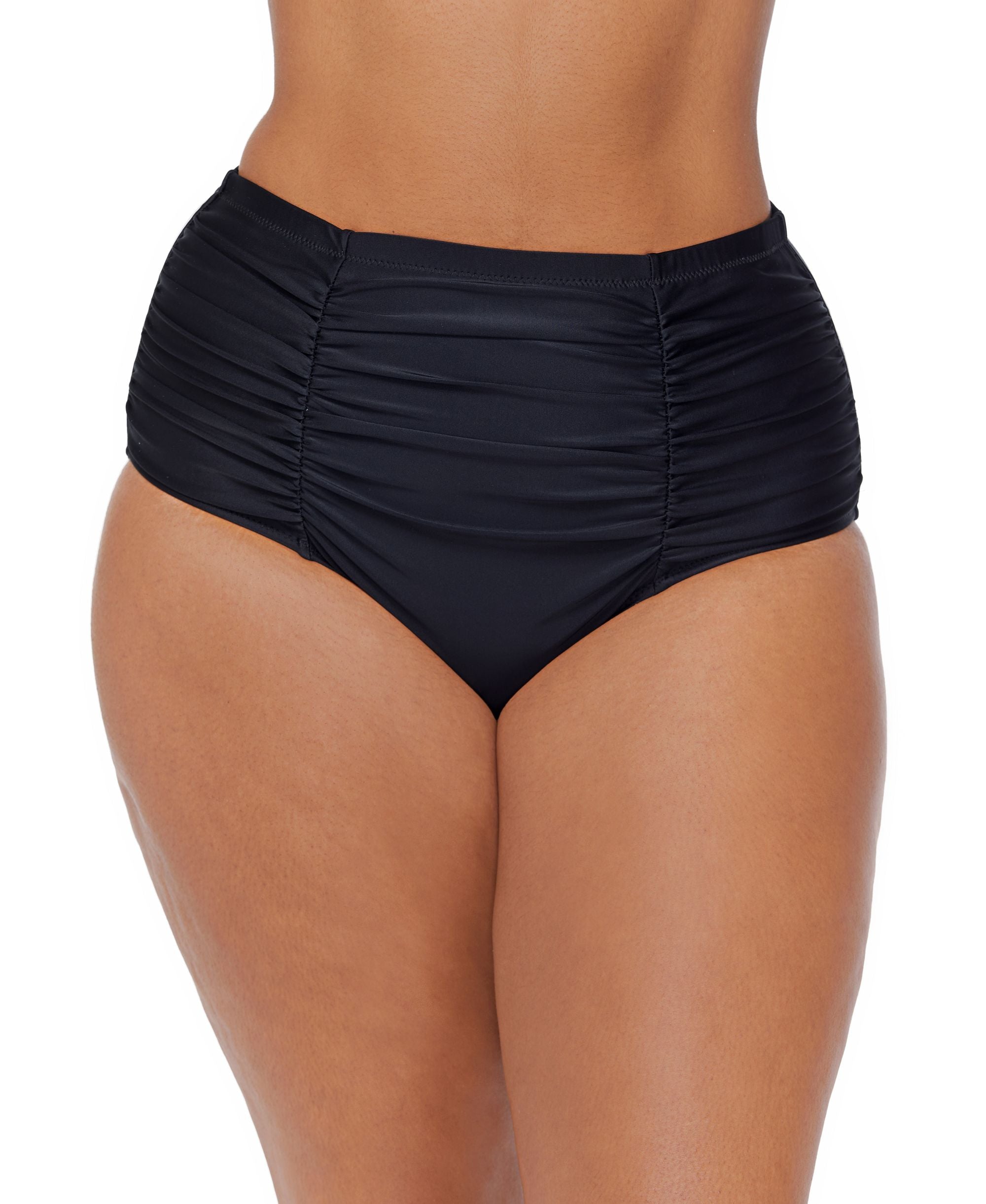 Plus Size Solid Ruched Costa Swim Bottoms