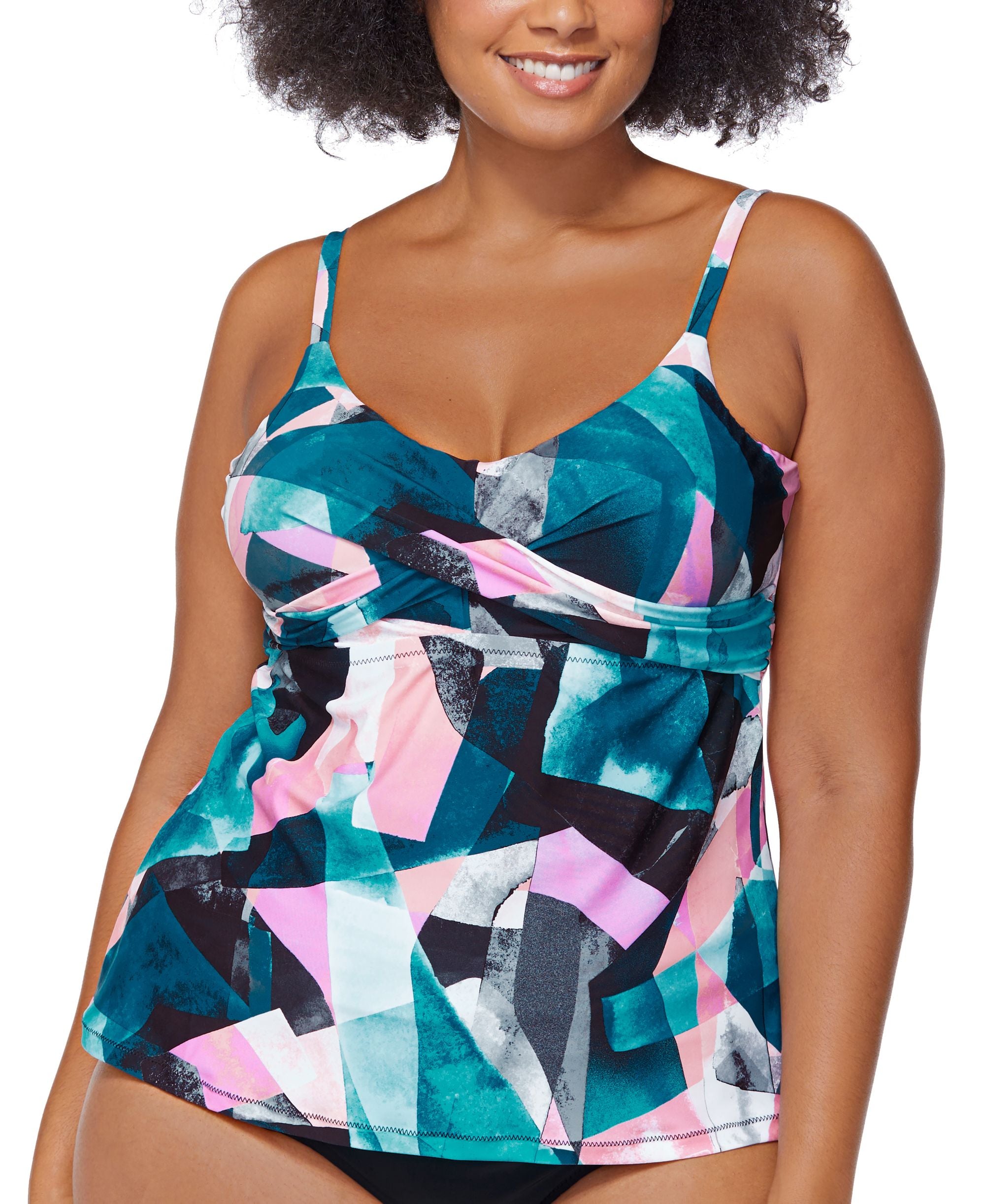 Plus Size Printed Art District Aries Twist-Front Tankini Swim Top