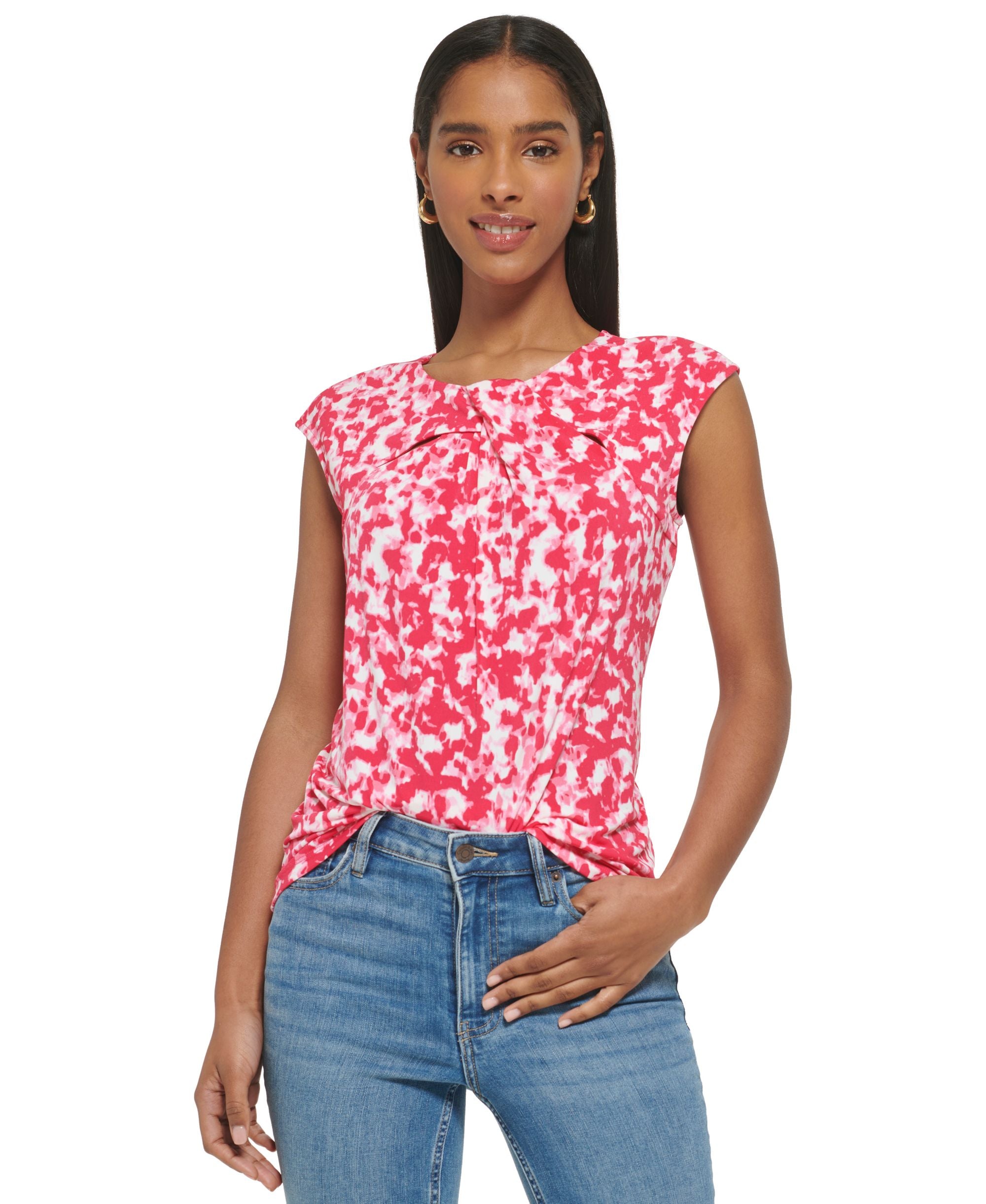 Women's Printed Cutout Neck Knit Top