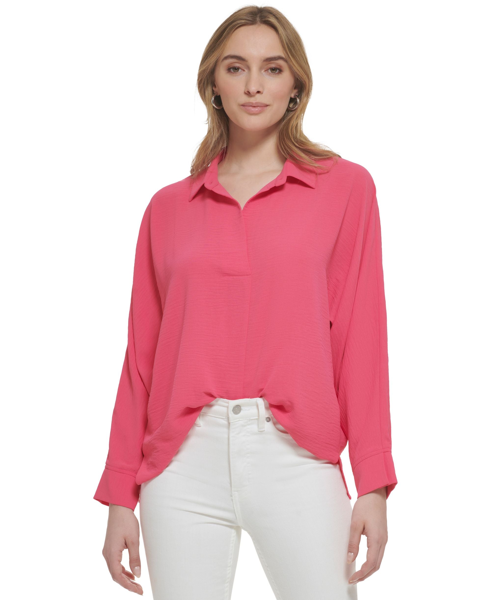 Women's Long Sleeve V-Neck Collared Shirt