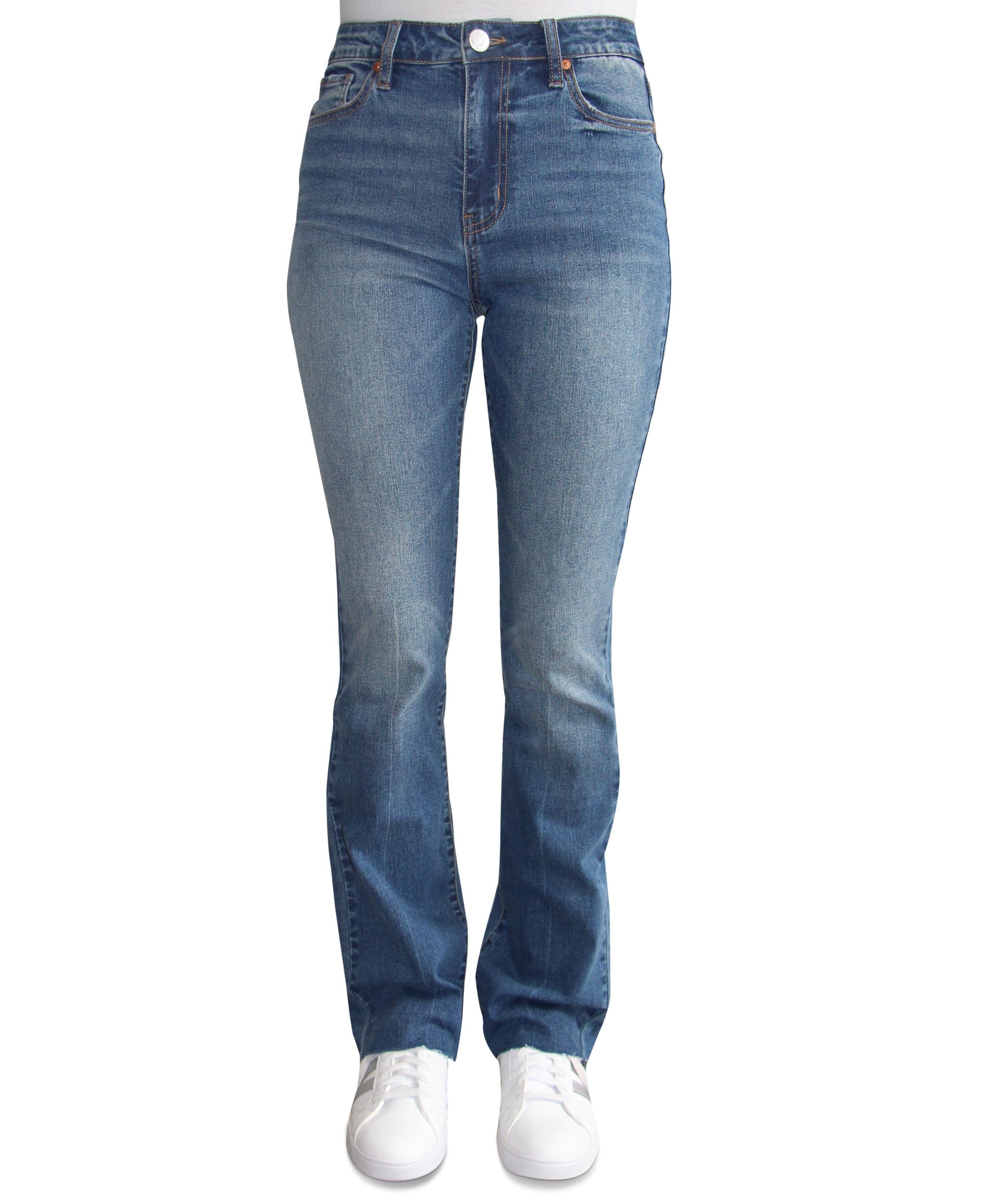 Crave Fame Juniors' High-Rise Bootcut Raw-Edge Hem Jeans
