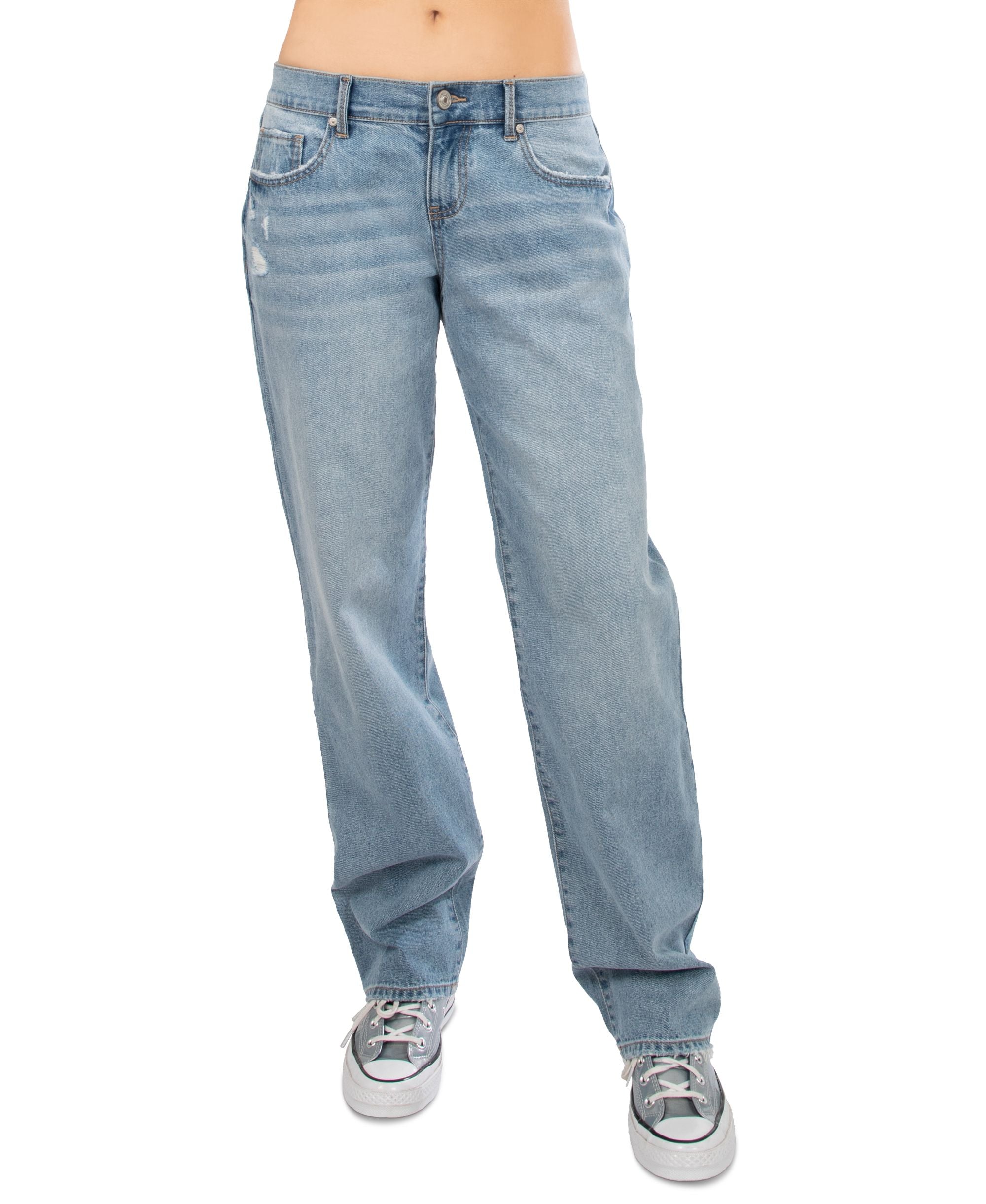 Juniors' Stretchy Low-Rise Baggy Faded Jeans