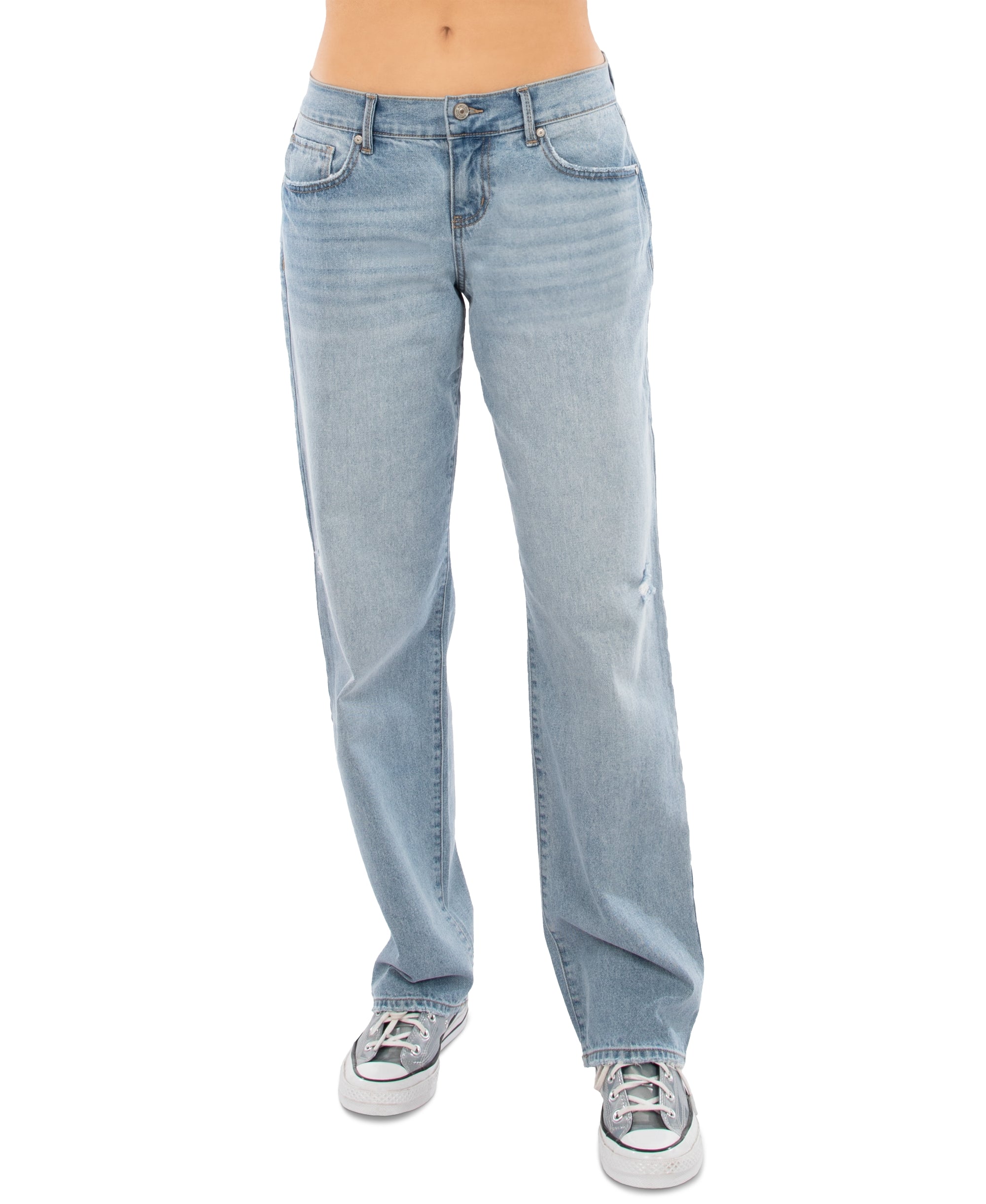 Juniors' Stretchy Low-Rise Baggy Faded Jeans
