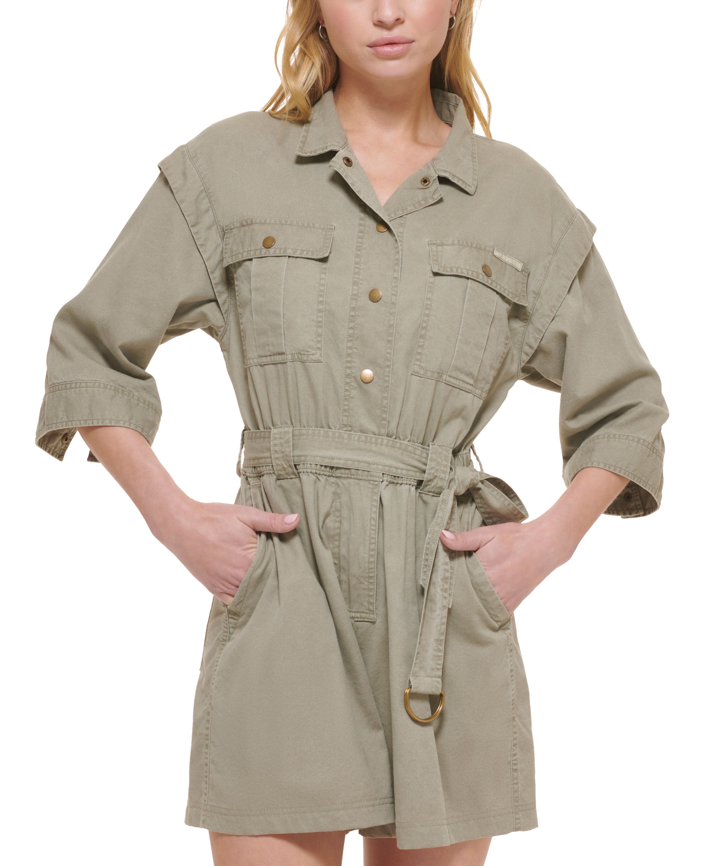 Women's Elbow-Sleeve Cargo Romper