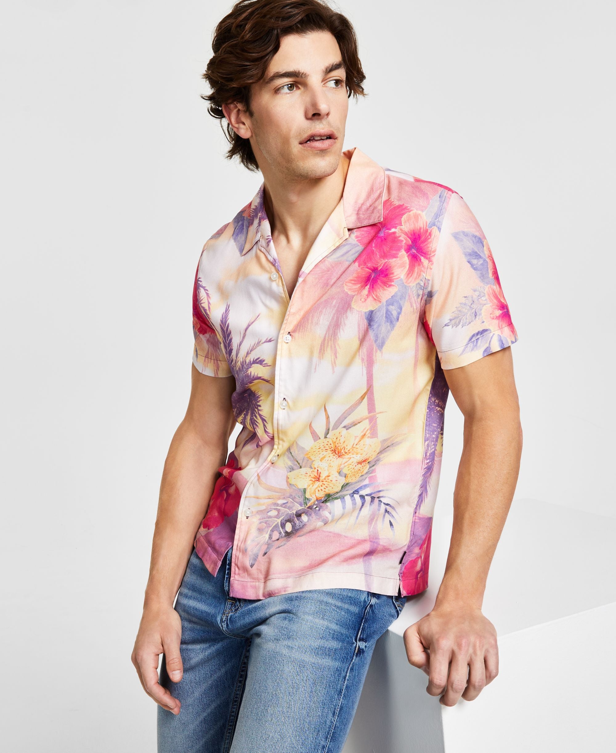 Men's Tropical Print Short-Sleeve Camp Shirt