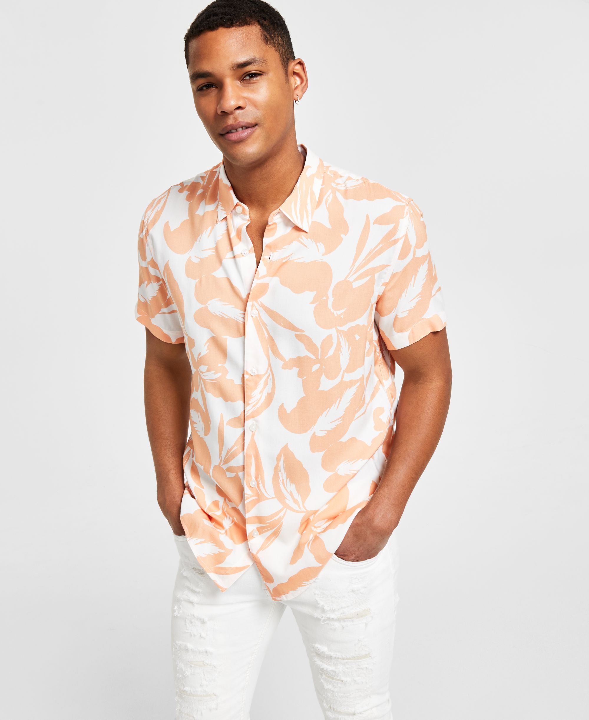Men's Short-Sleeve Tropical-Print Shirt