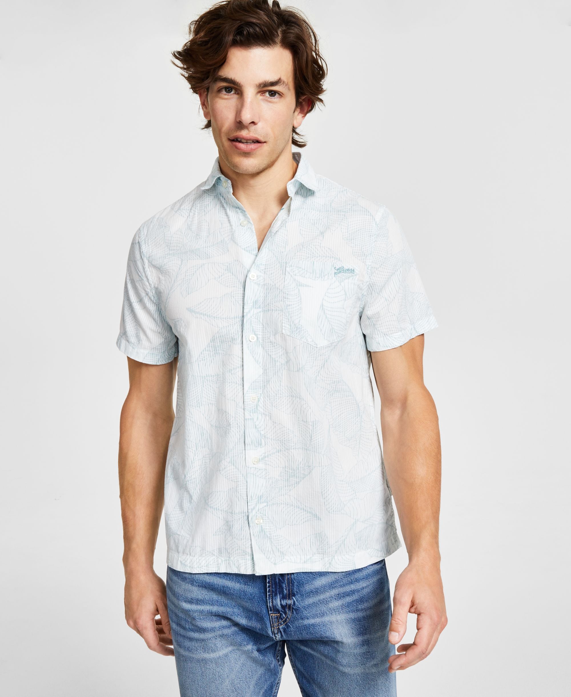 Men's Collins Stencil Leaf Print Short-Sleeve Shirt
