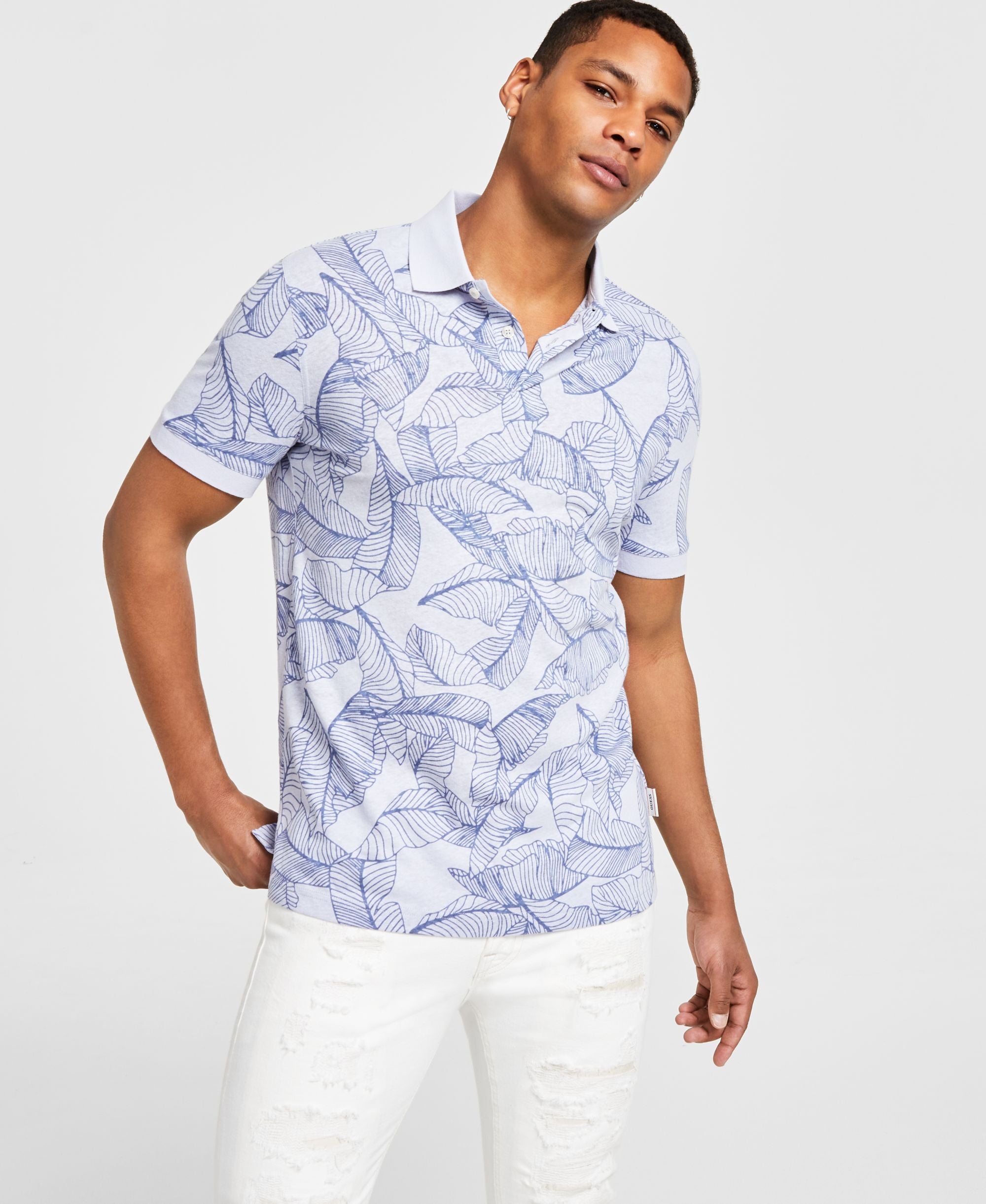 Men's Leaf Print Short-Sleeve Polo Shirt