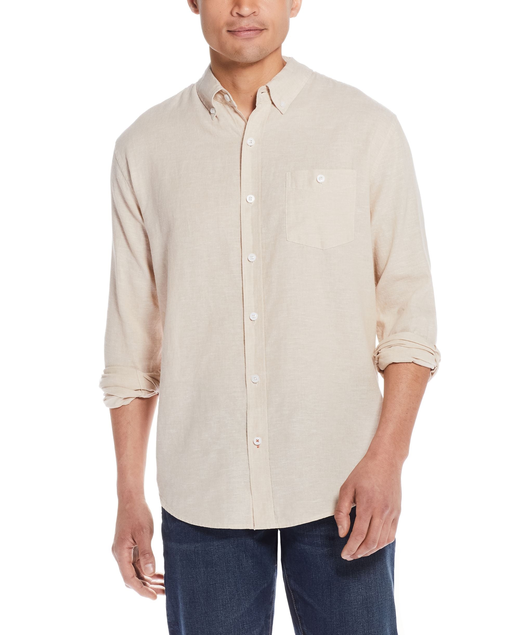 Men's Linen Cotton Long Sleeve Button Down Shirt