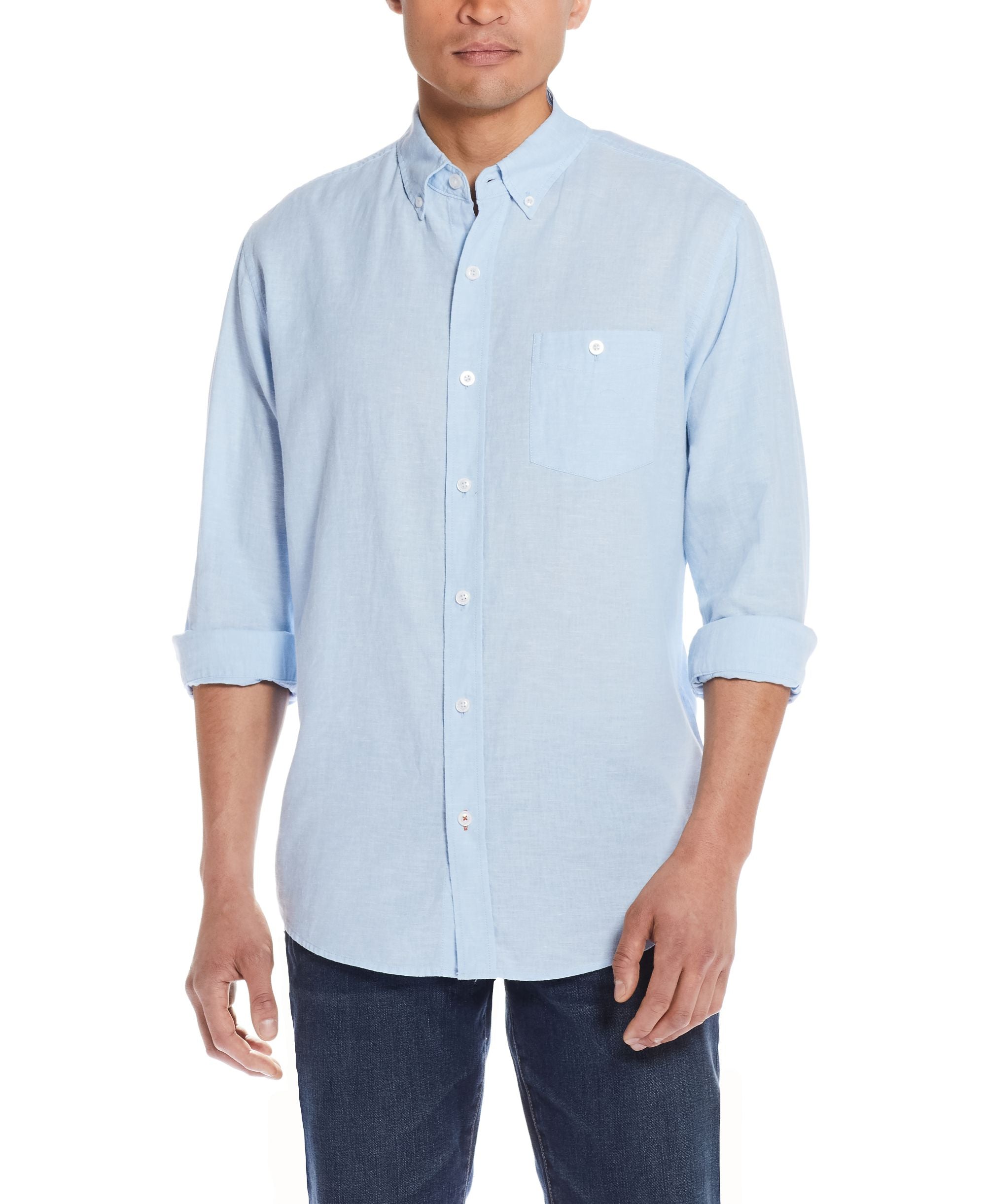 Men's Linen Cotton Long Sleeve Button Down Shirt