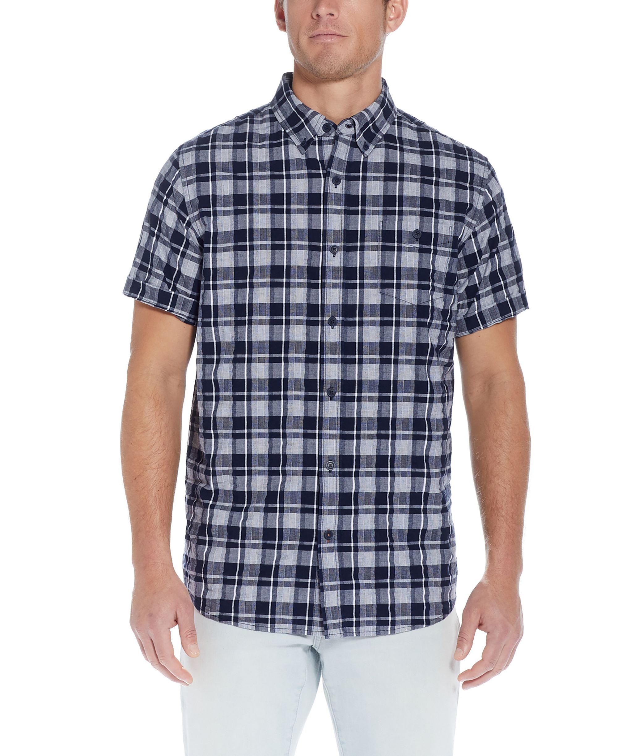 Men's Short Sleeve Seersucker Button Down Shirt