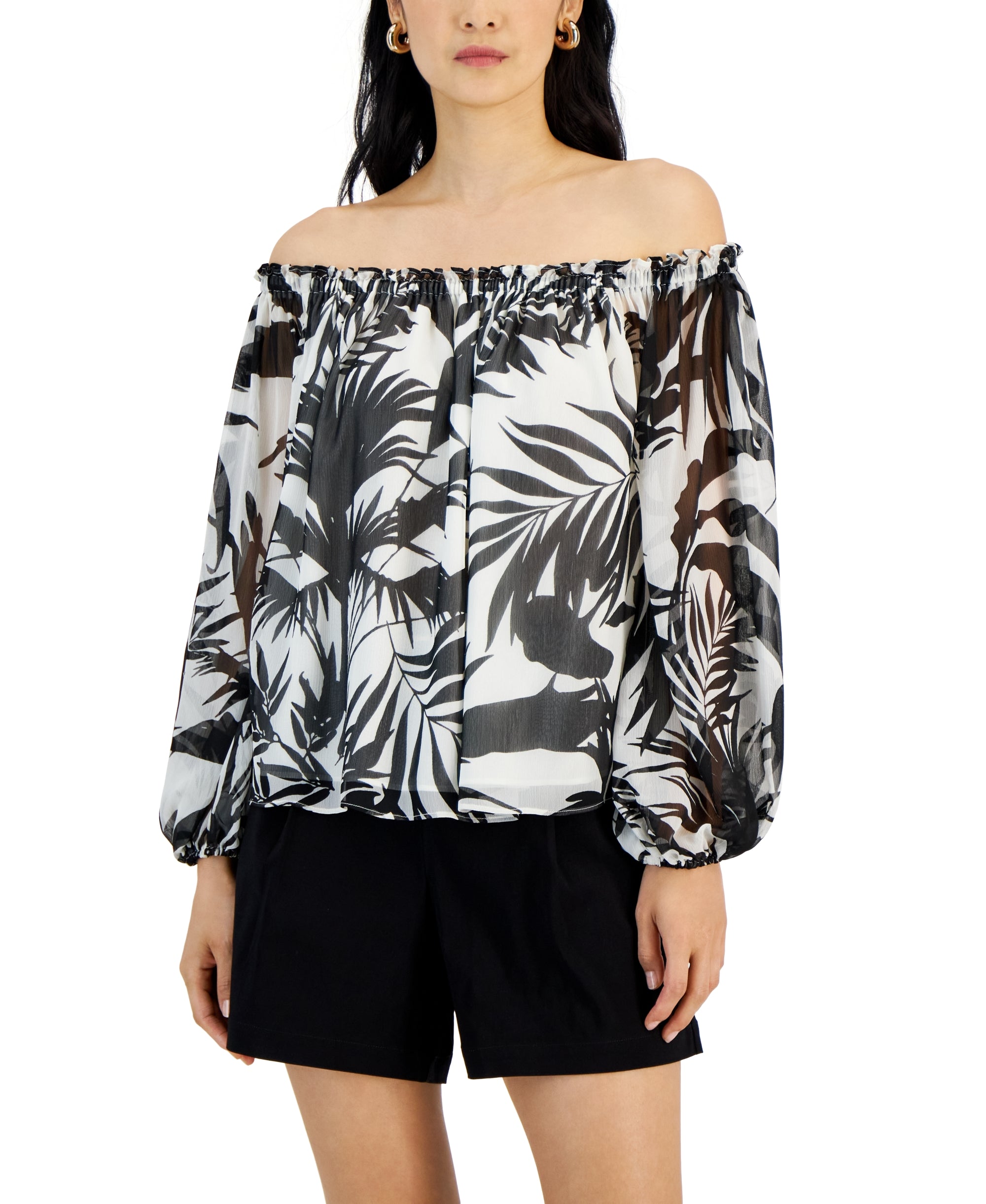 Women's Printed Off-The-Shoulder Blouse Bold Foliage XL