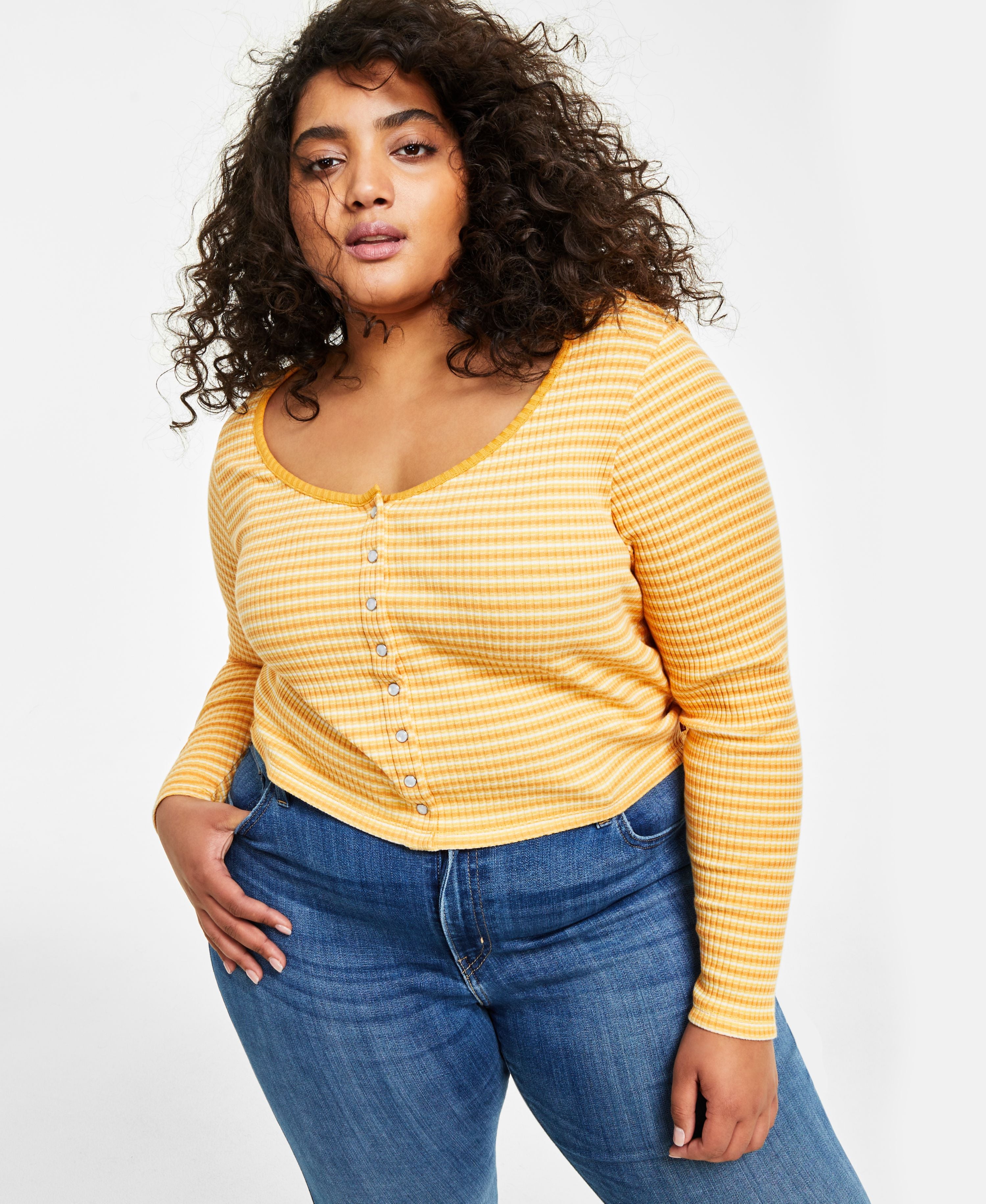 Trendy Plus Size Britt Long-Sleeve Snap-Front Top