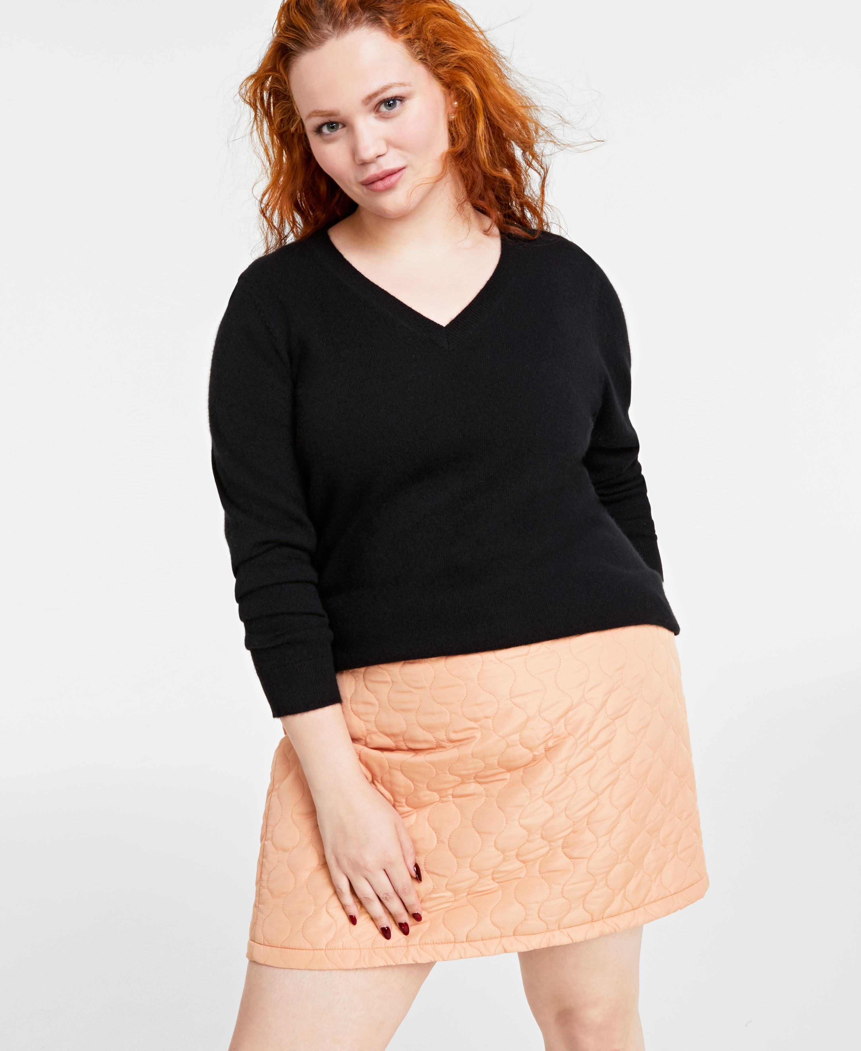 Plus Size V-Neck 100% Cashmere Sweater