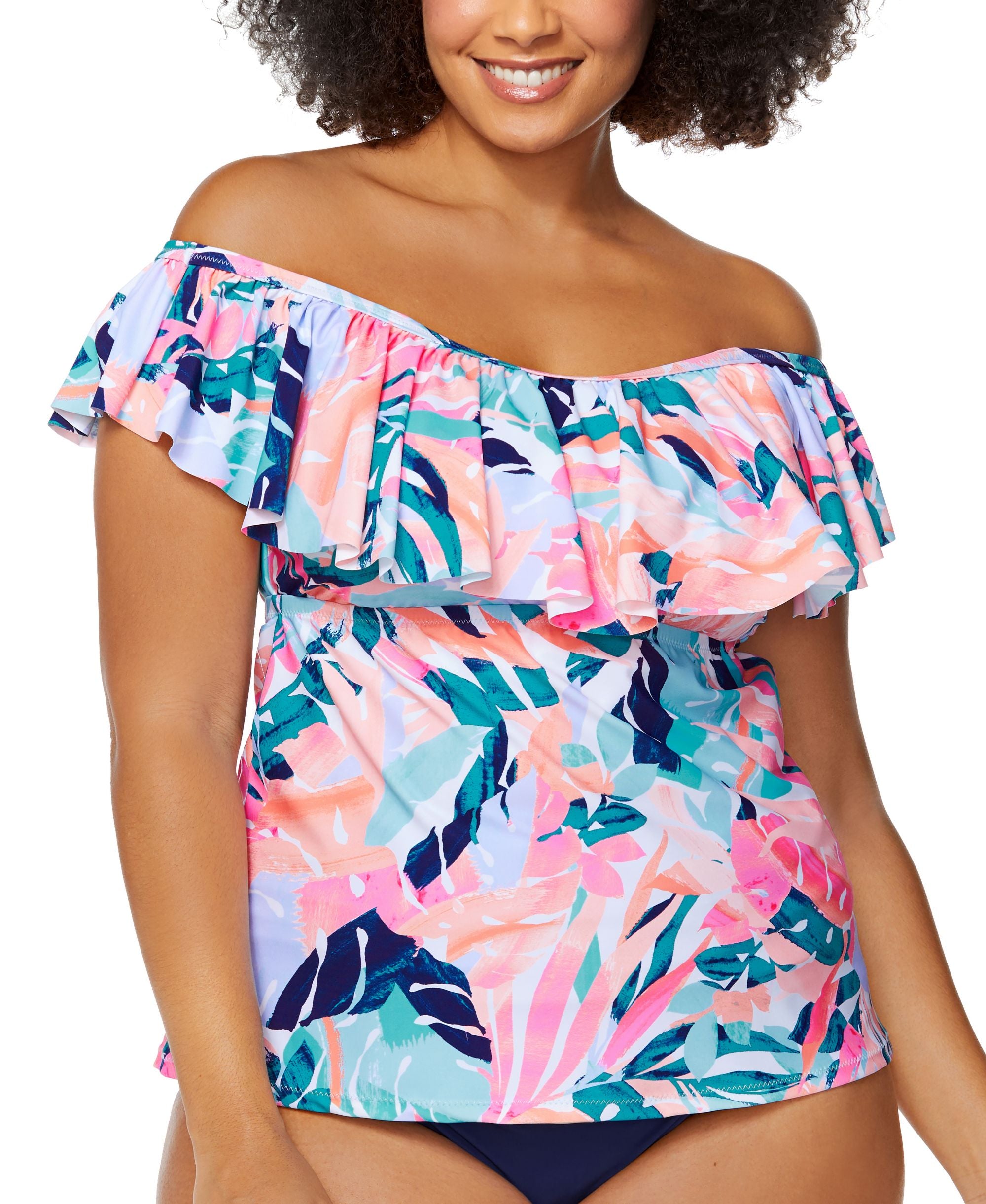 Trendy Plus Size Miami Nights Tortuga Tankini Top