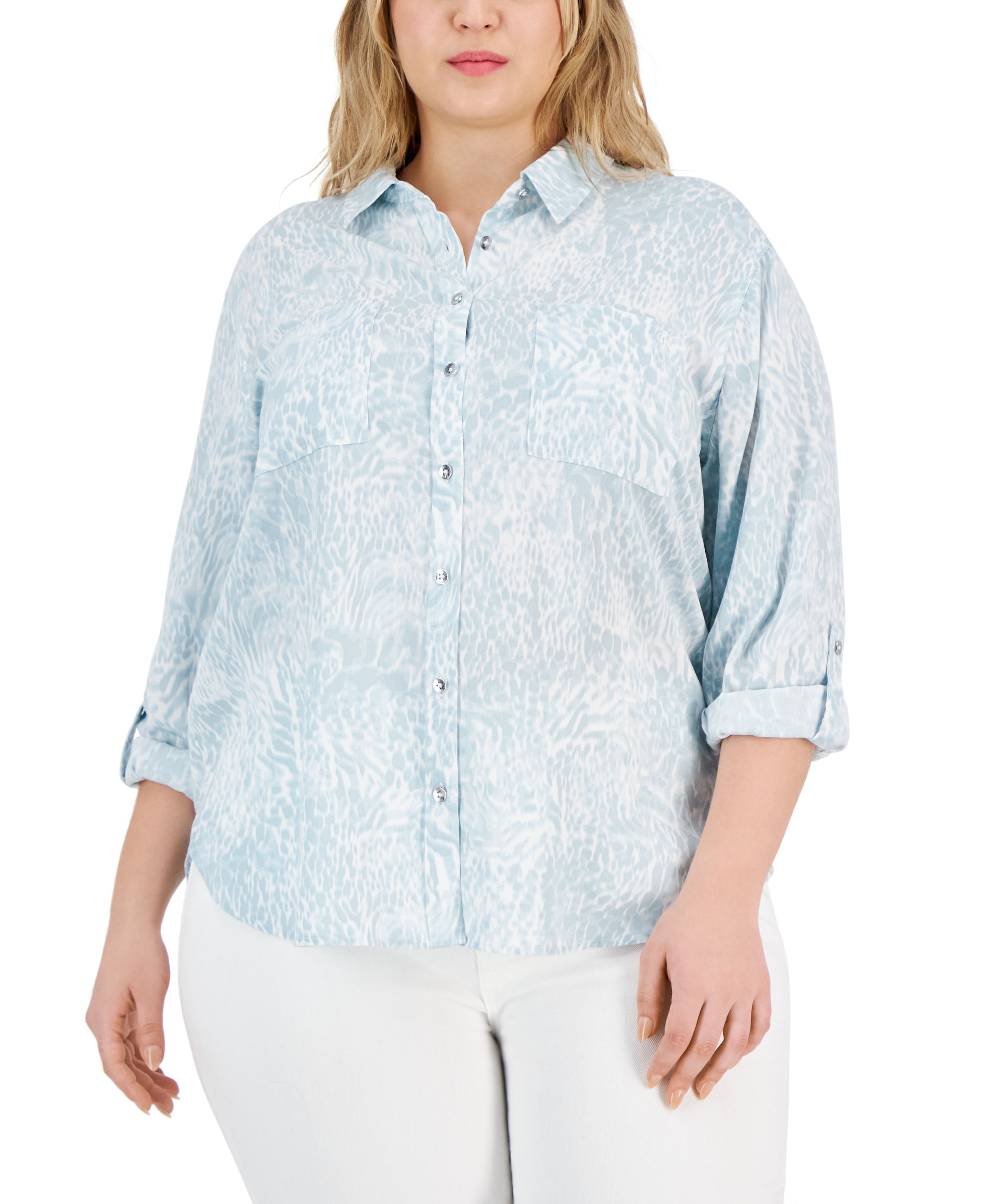 Trendy Plus Size Printed Utility Shirt