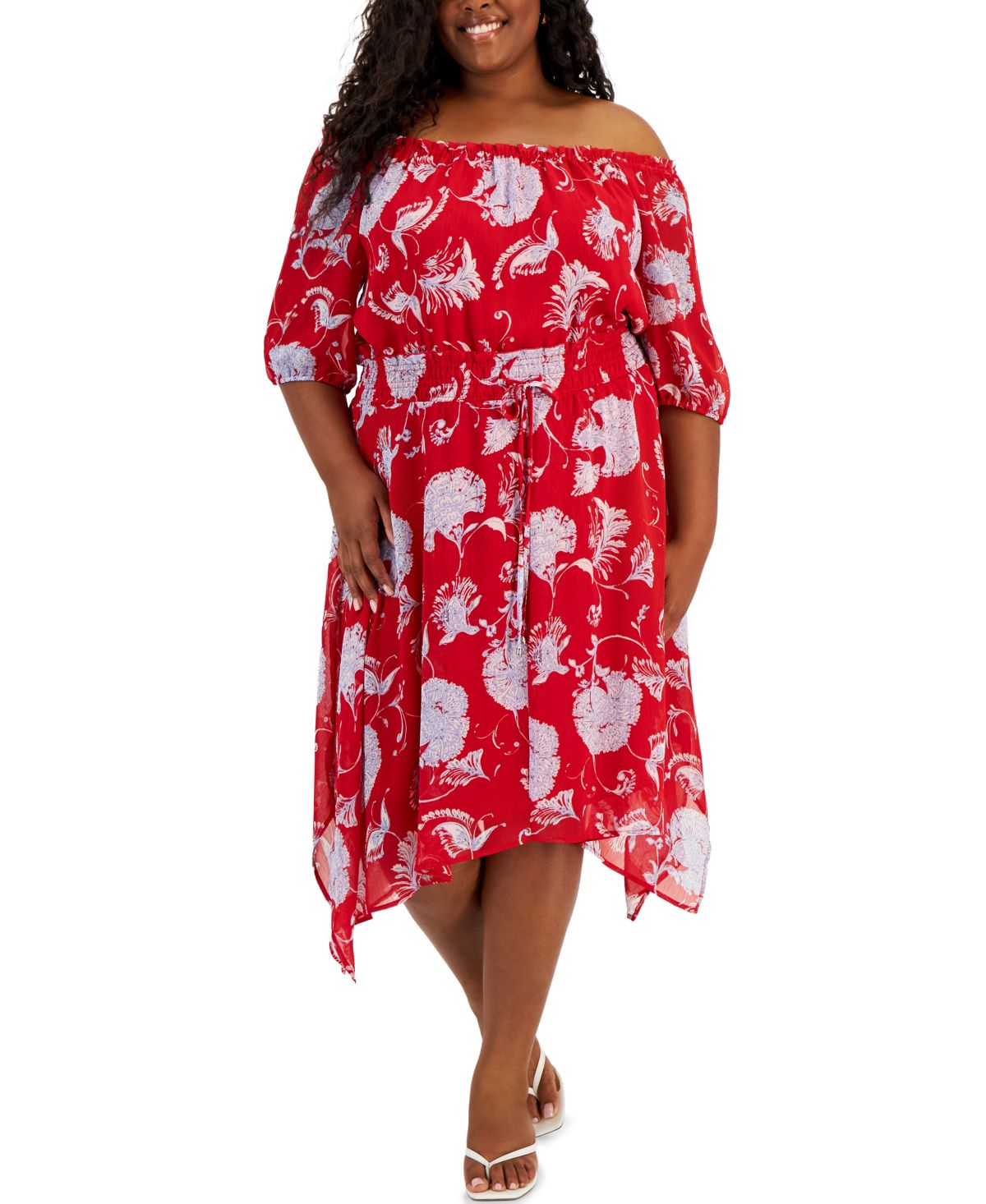 Tommy Hilfiger Plus Size Floral Print Off The Shoulder Dress