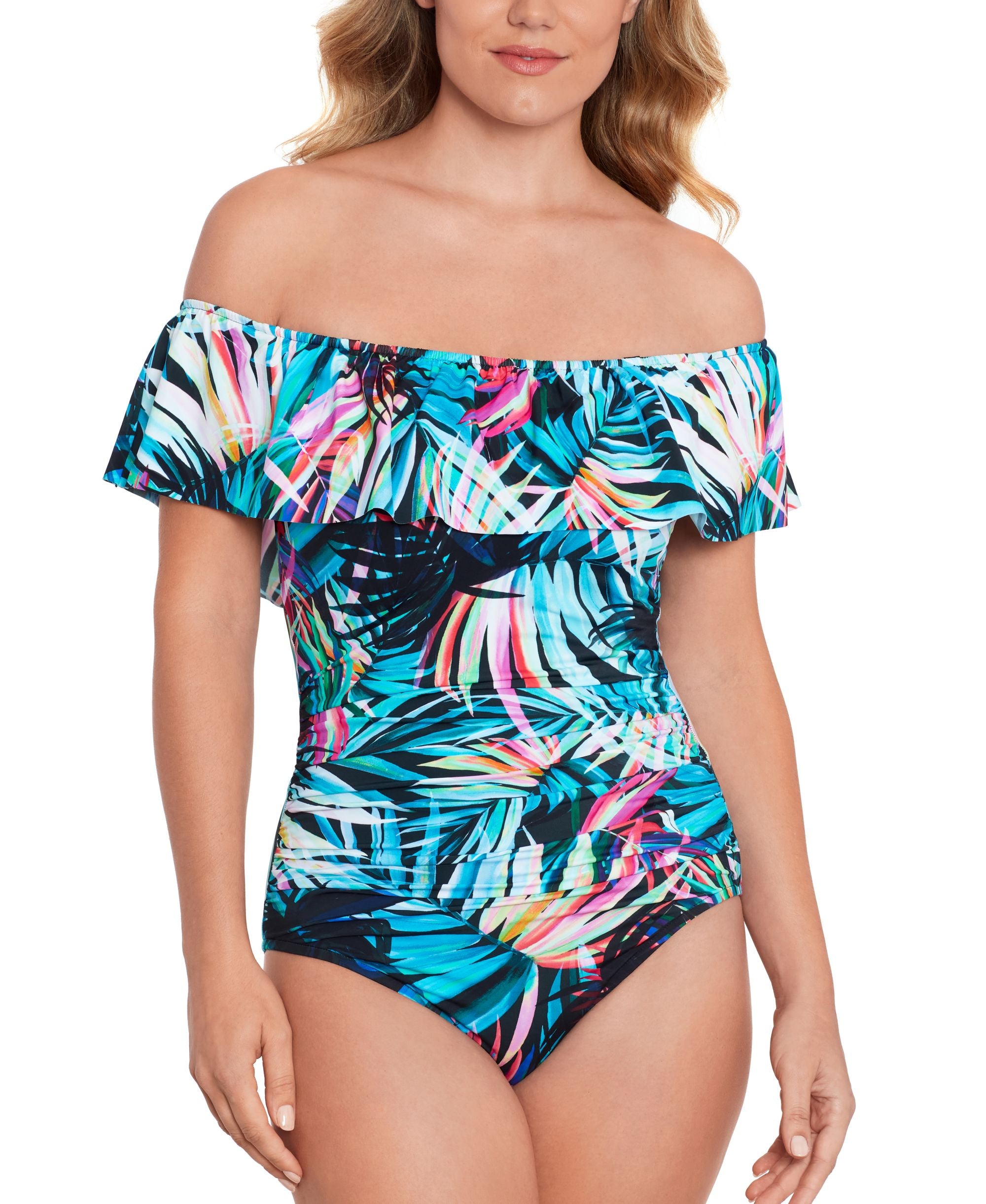Women's Tummy Control Off the Shoulder Ruffled Swimsuit
