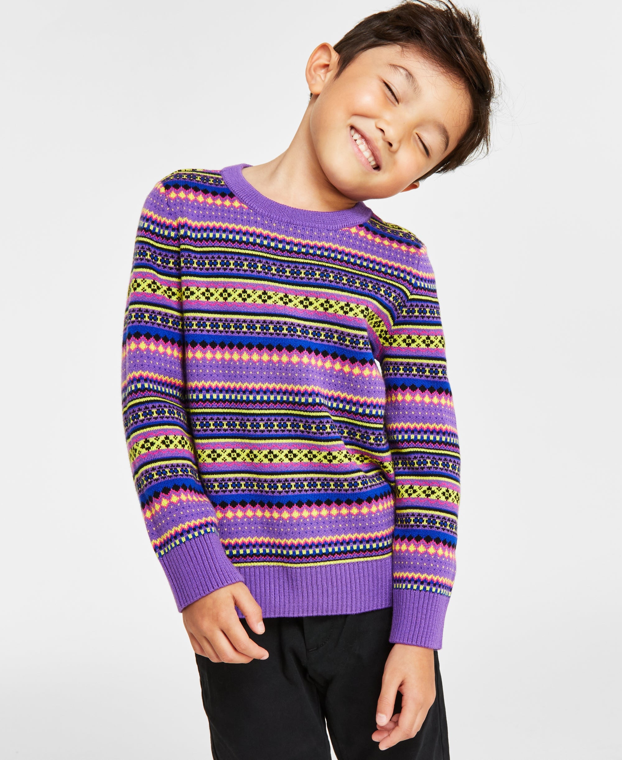 Holiday Lane Little Boys Bright Stripe Fair Isle Sweater