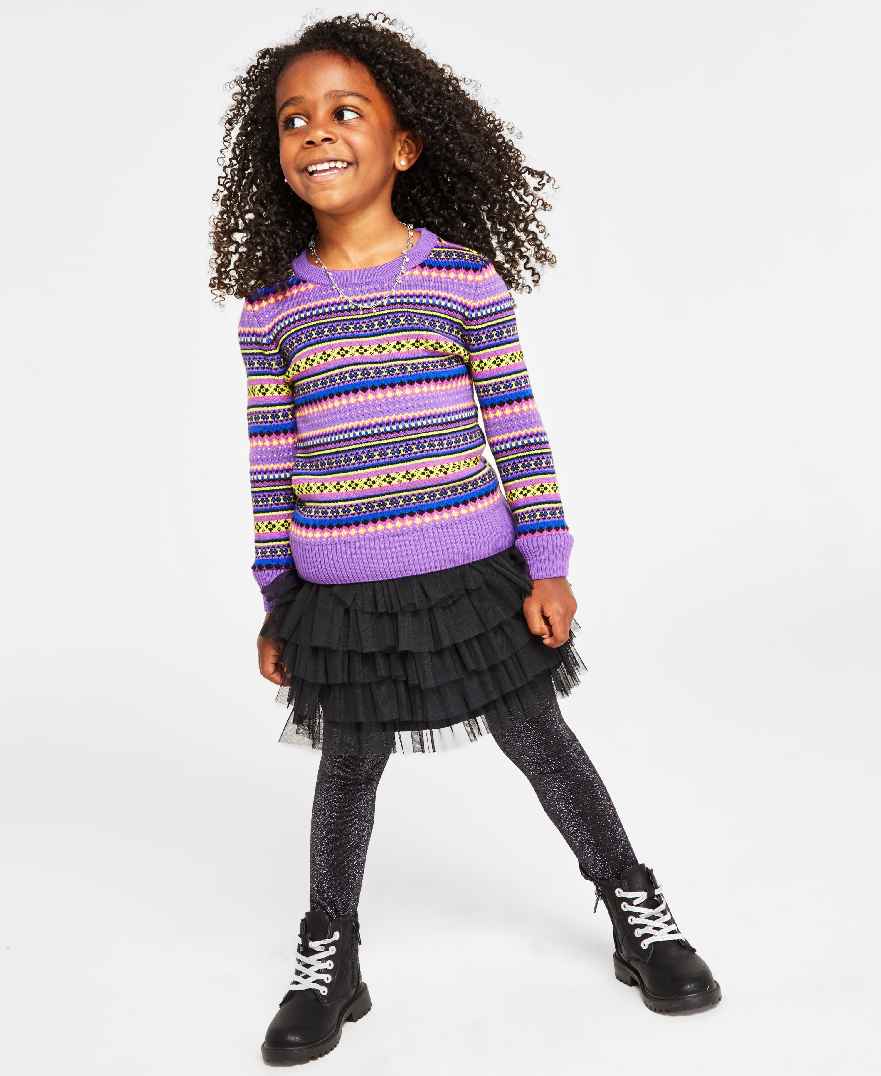 Holiday Lane Little Girls Fair Isle Striped Sweater