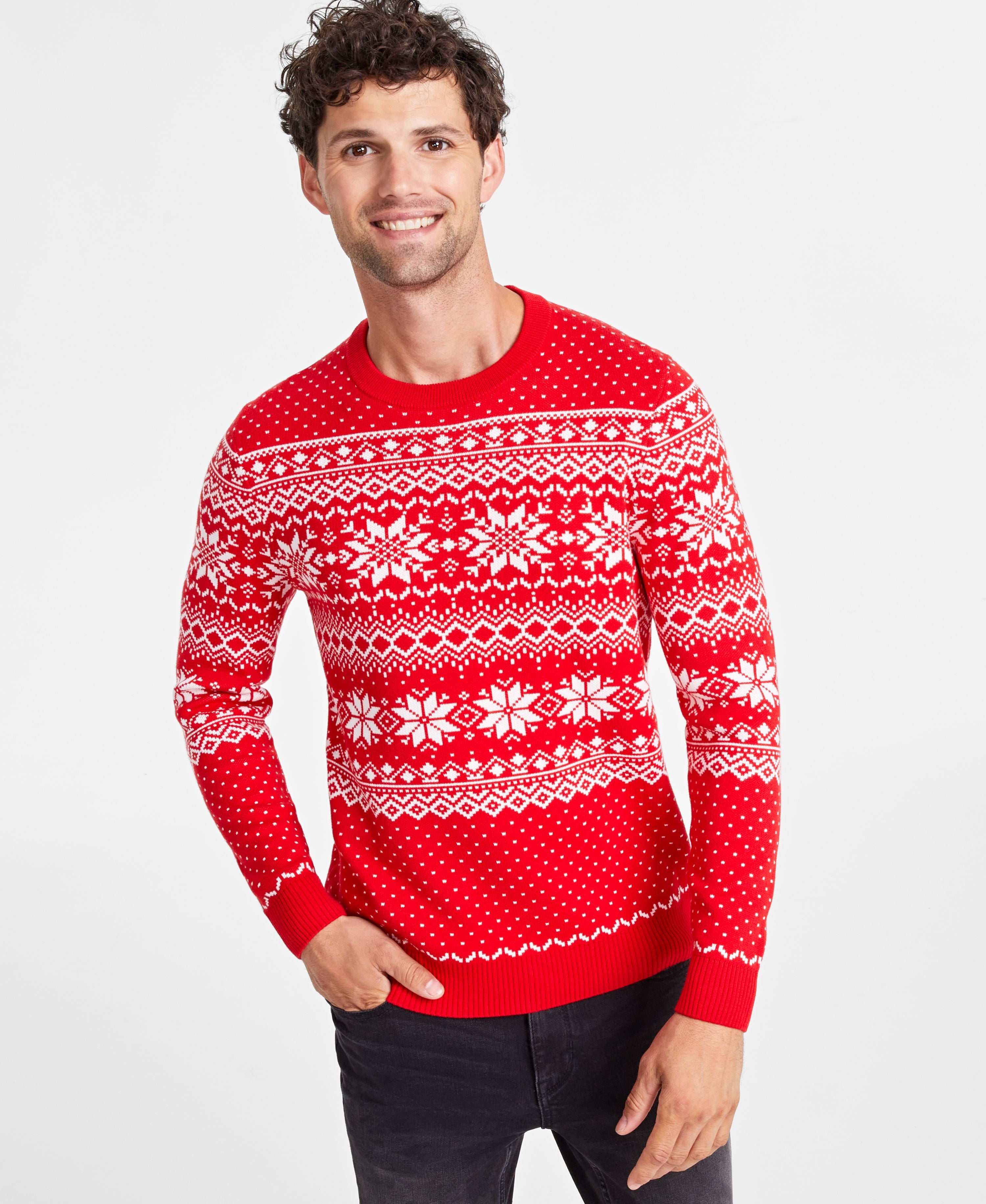 Holiday Lane Men's Festive Fair Isle Crewneck Sweater