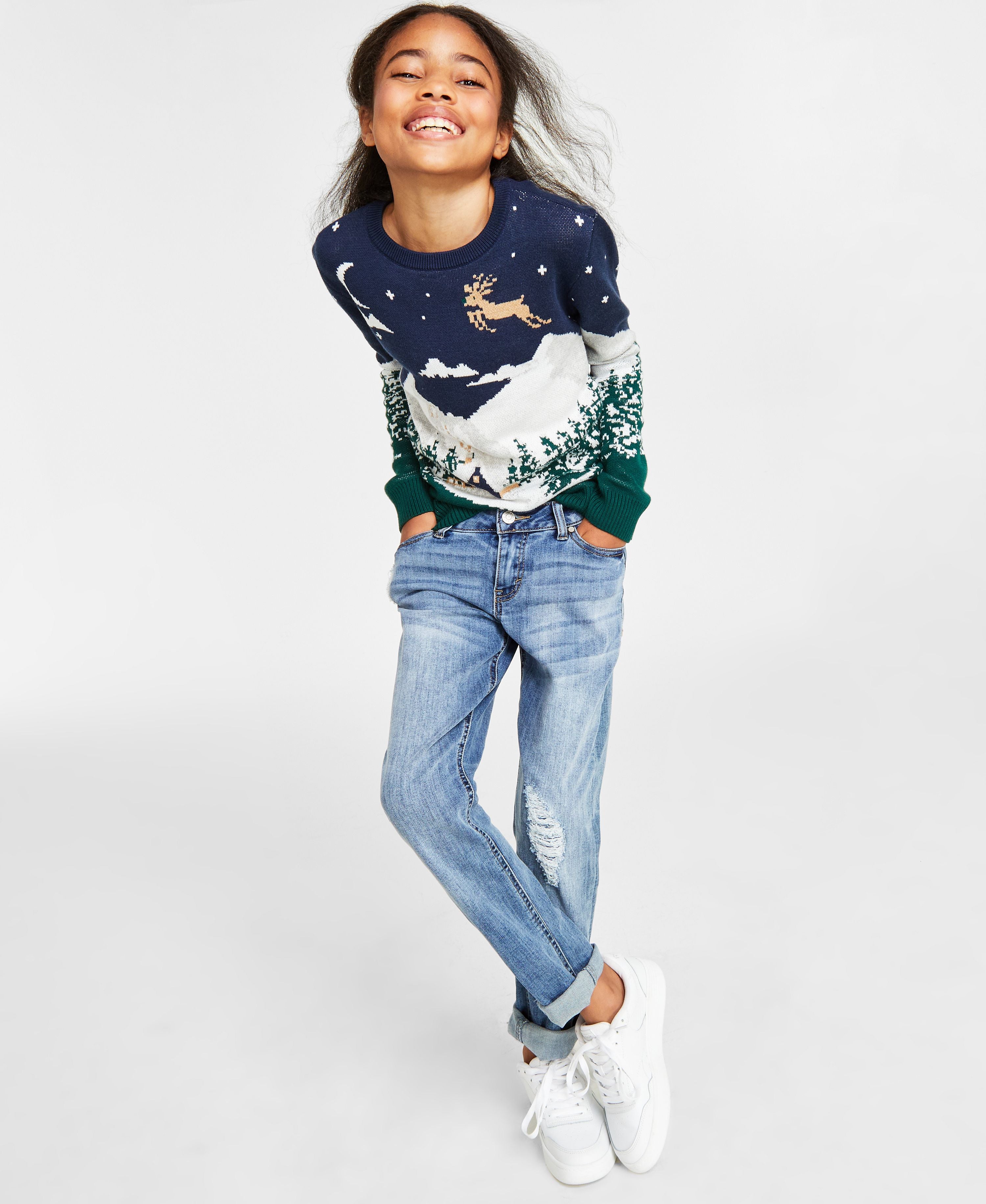 Holiday Lane Big Girls Snowy Landscape Crewneck Sweater