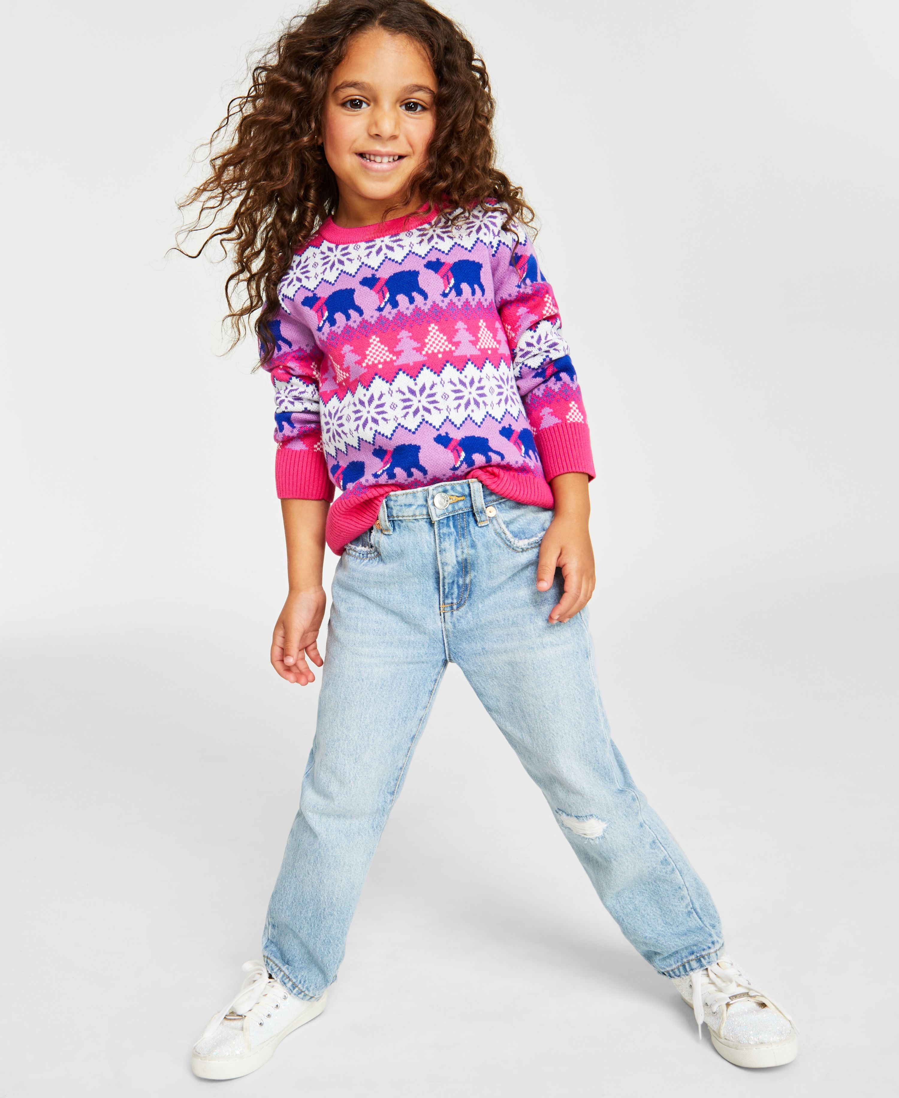 Holiday Lane Little Girls Santa Bear Sweater