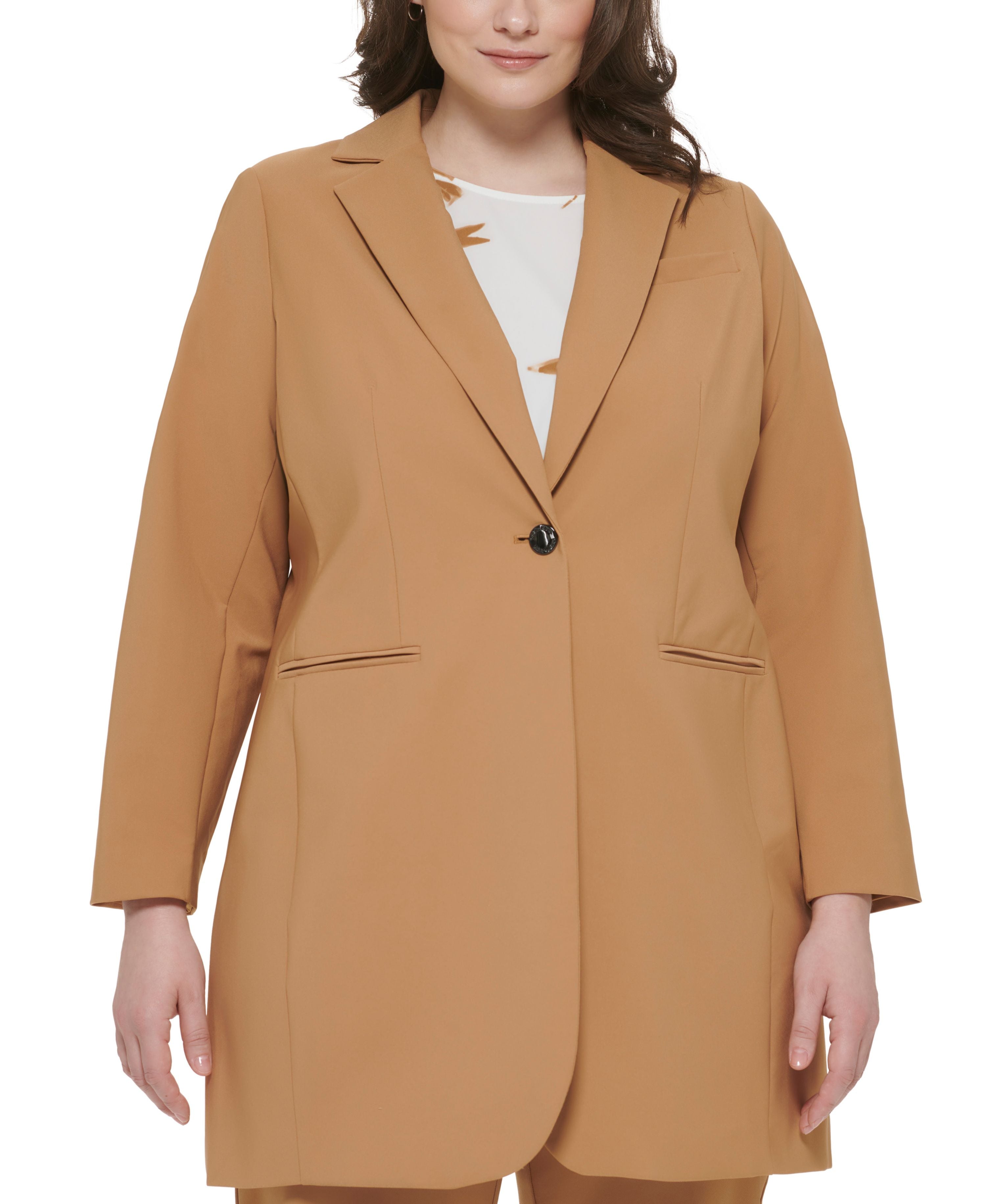 Plus Size Infinite Stretch Notched-Collar One-Button Blazer