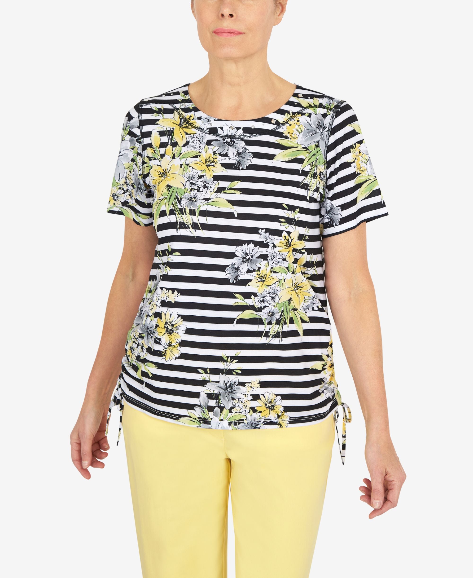 Women's Summer in The City Flower Bouquet Striped T-shirt