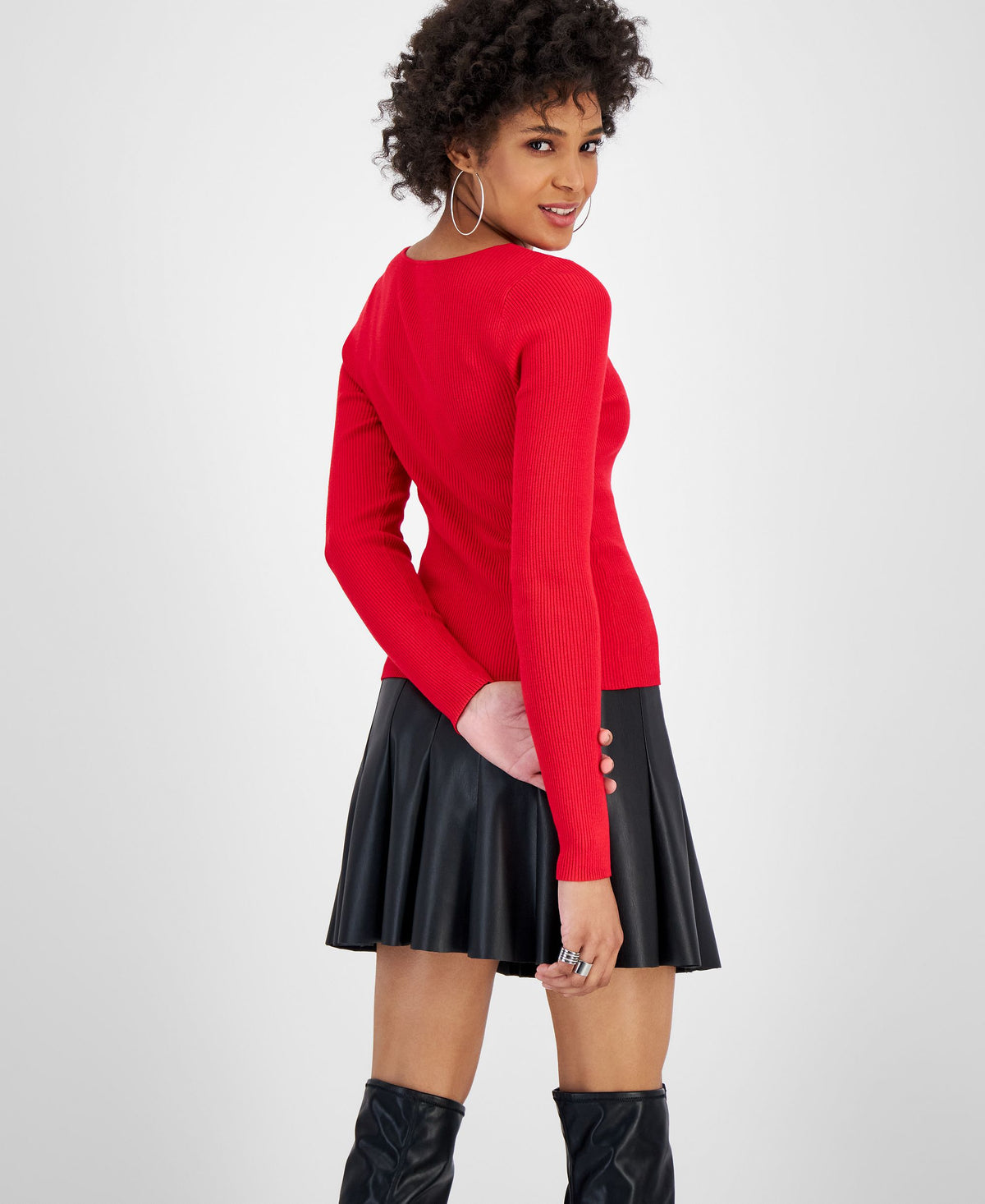 Women's Lace-Up Ribbed Sweater