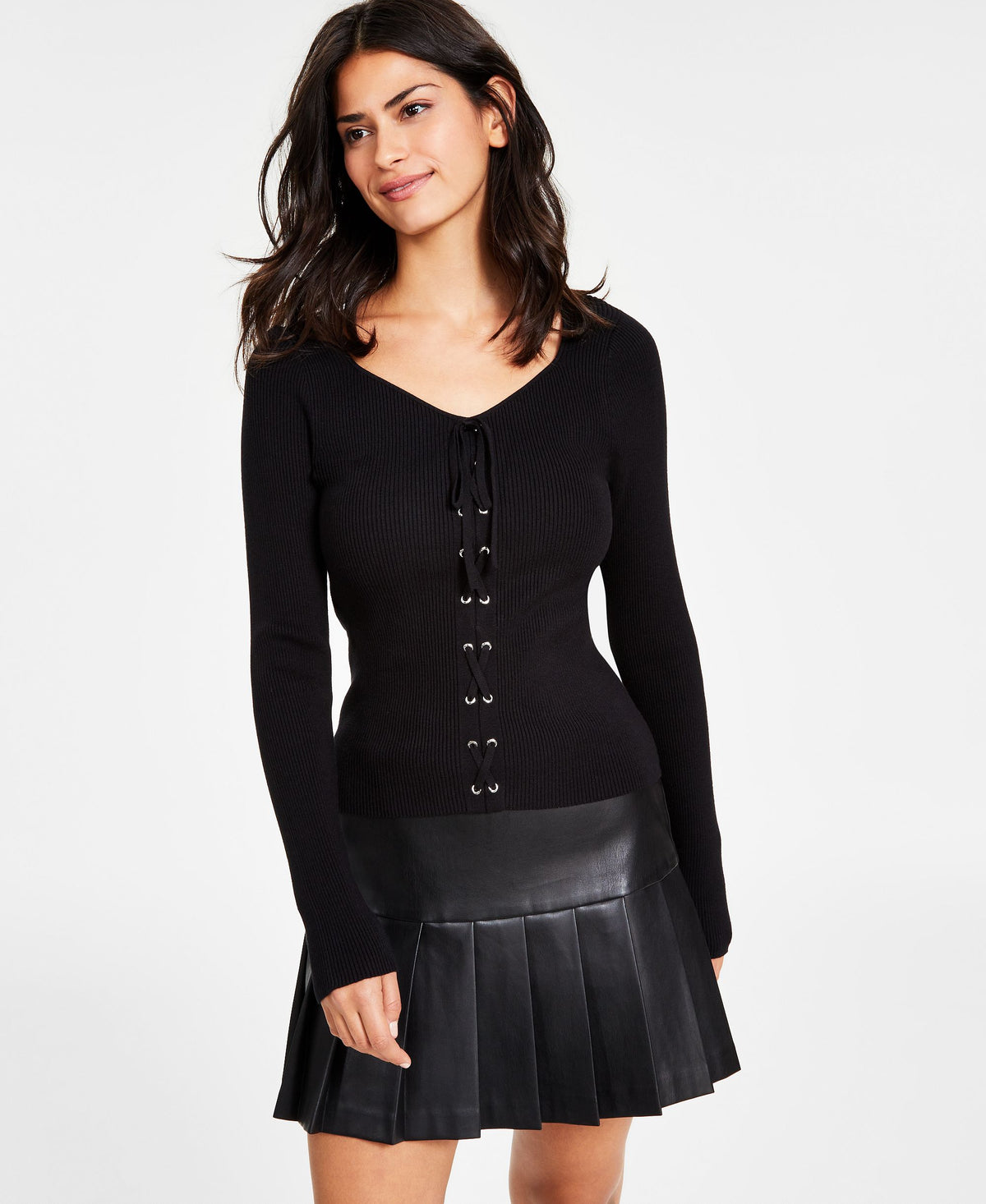Women's Lace-Up Ribbed Sweater