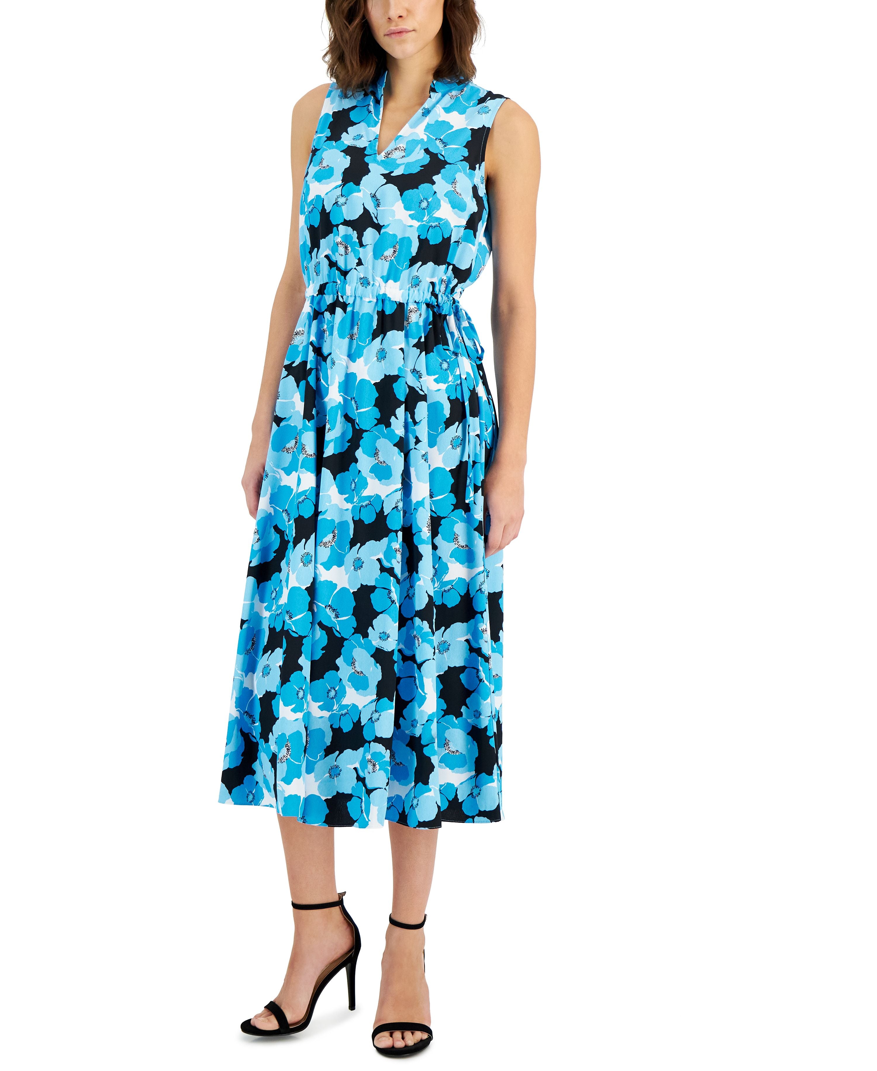 Women's Sleeveless Floral-Print Midi Dress