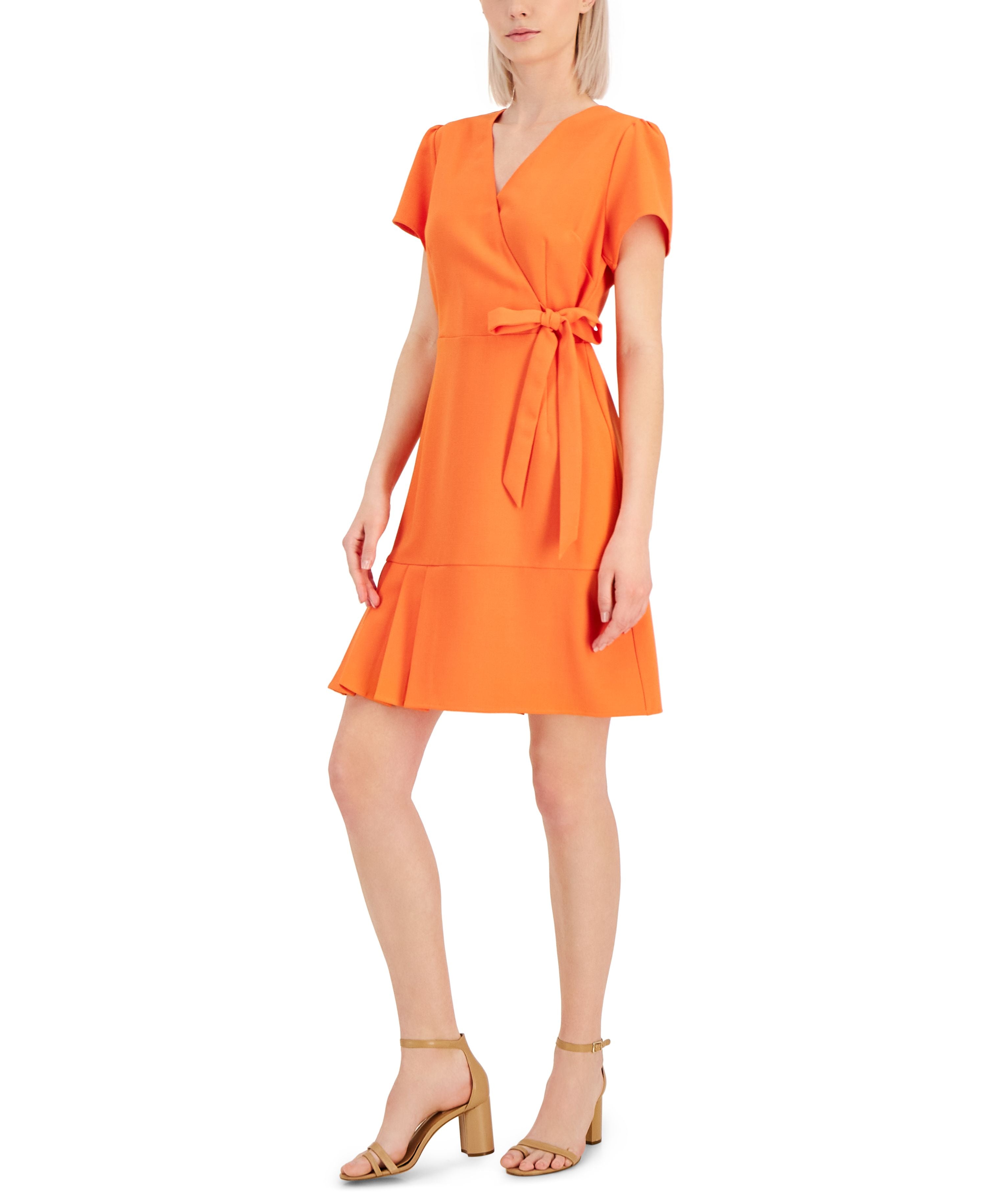 Women's Faux-Wrap Pleated-Hem Dress
