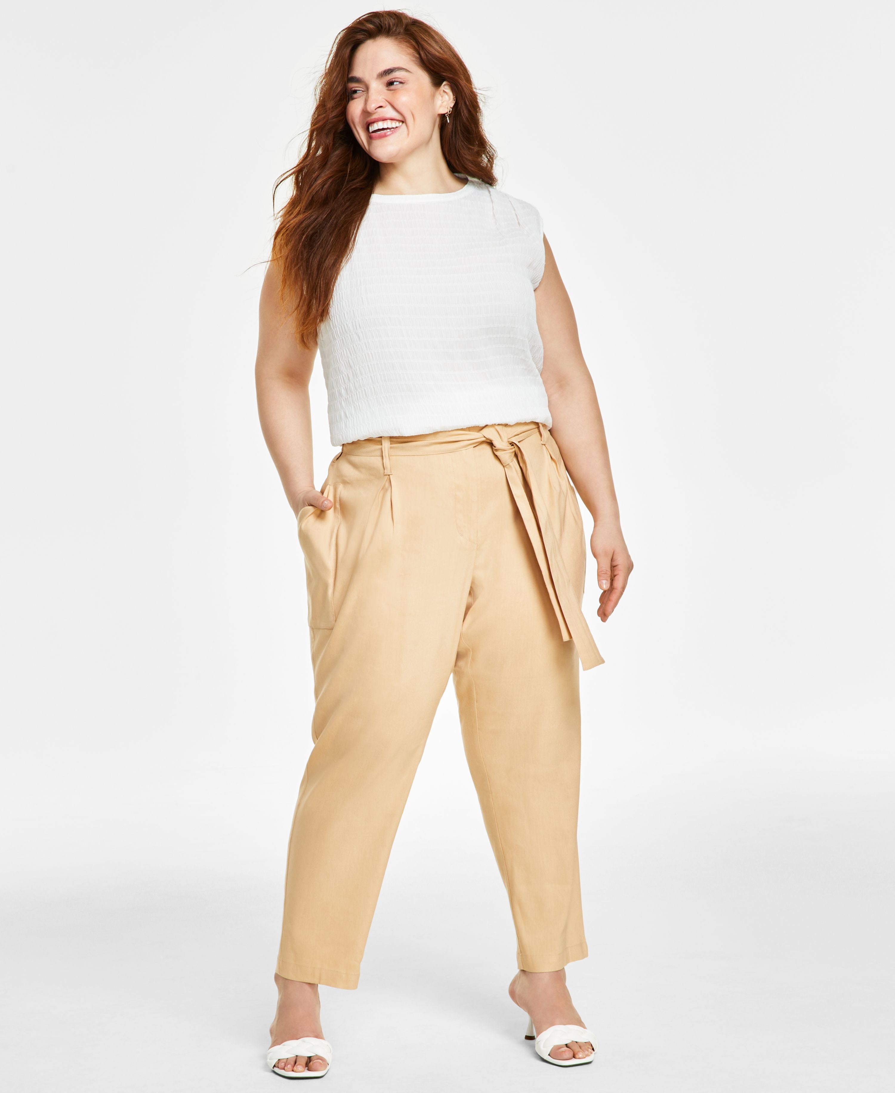 Plus Size High-Rise Tie-Waist Cargo Pants