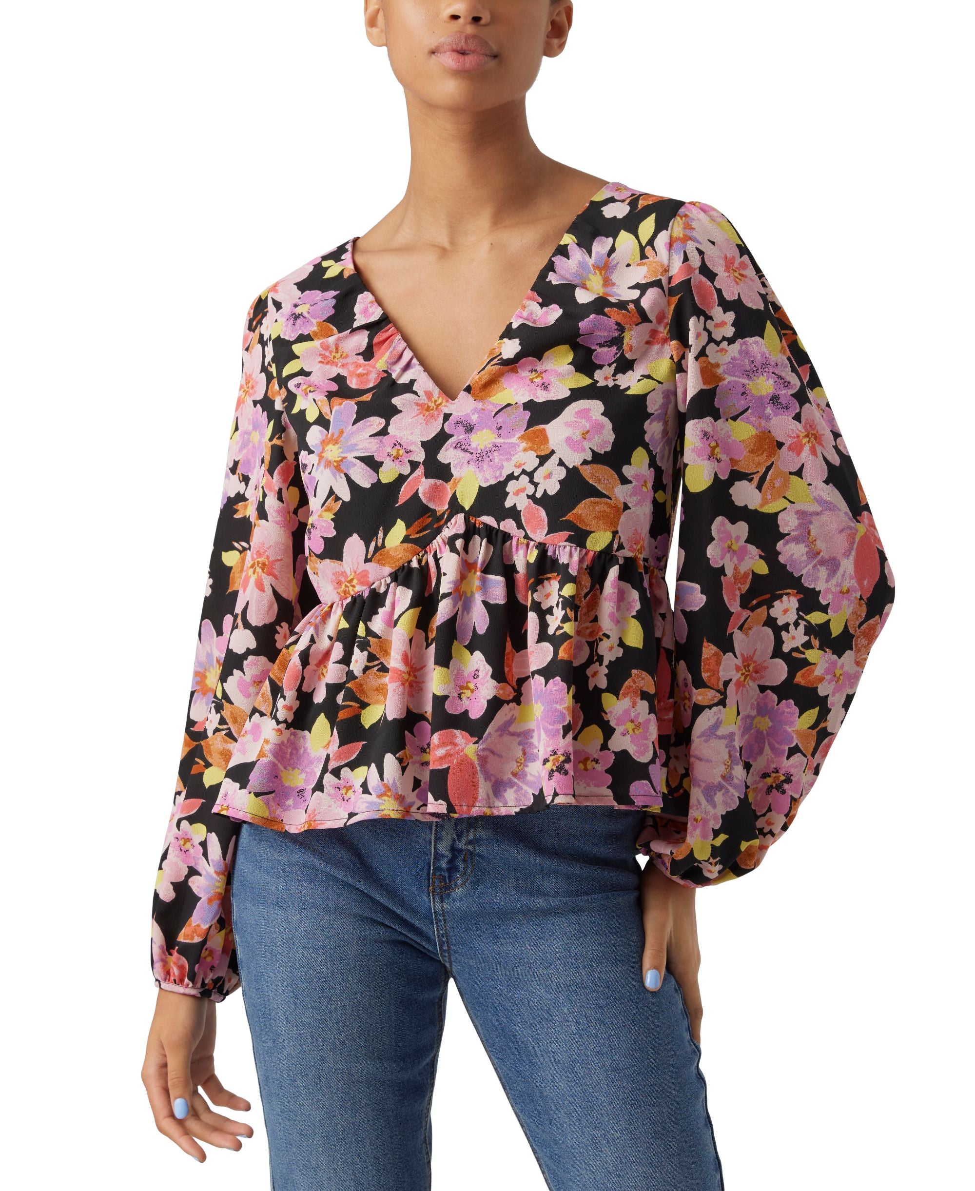 Women's Printed Empire-Waist Peplum-Hem Top