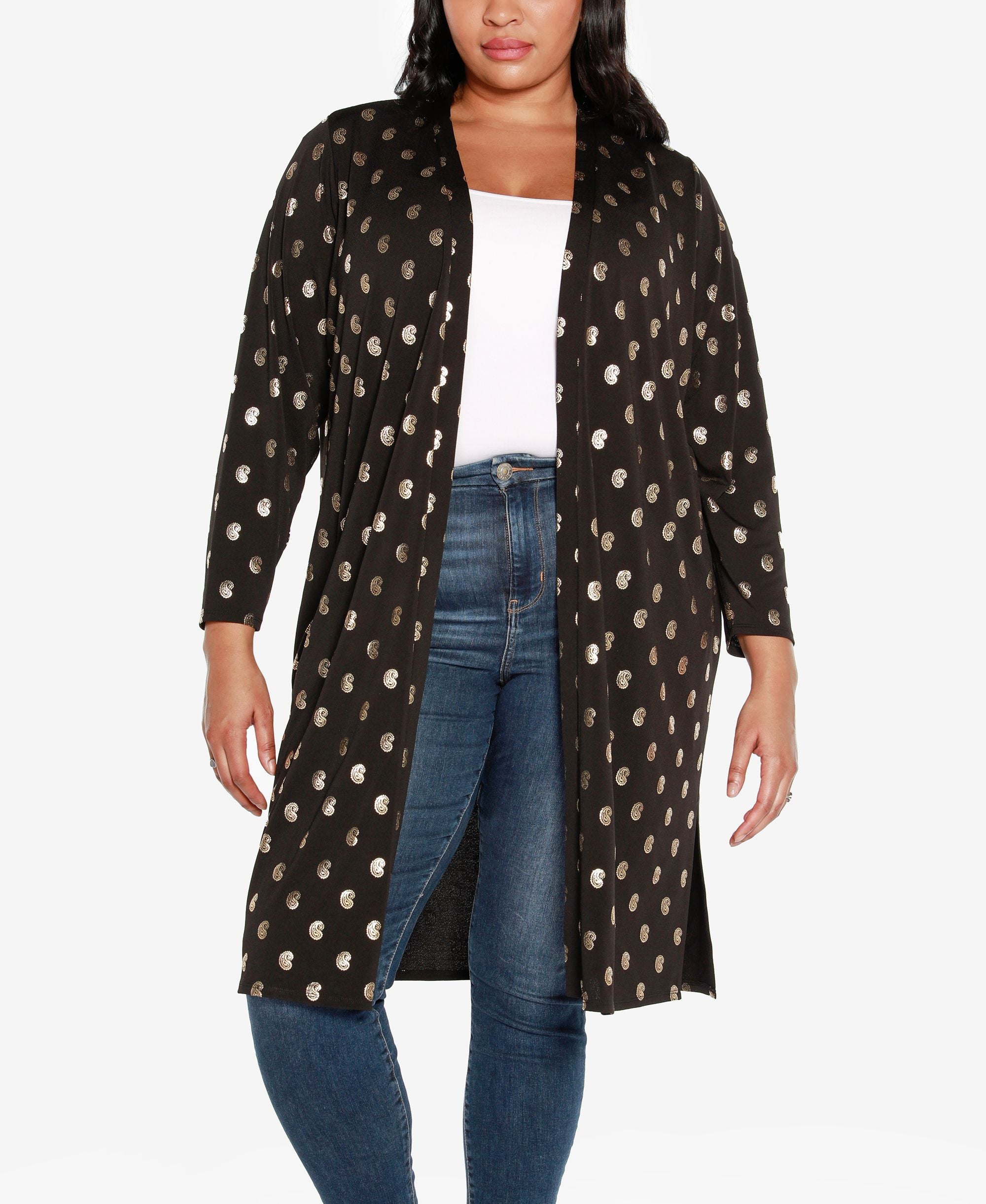 Belldini Black Label Plus Size Paisley Knit Cardigan Top