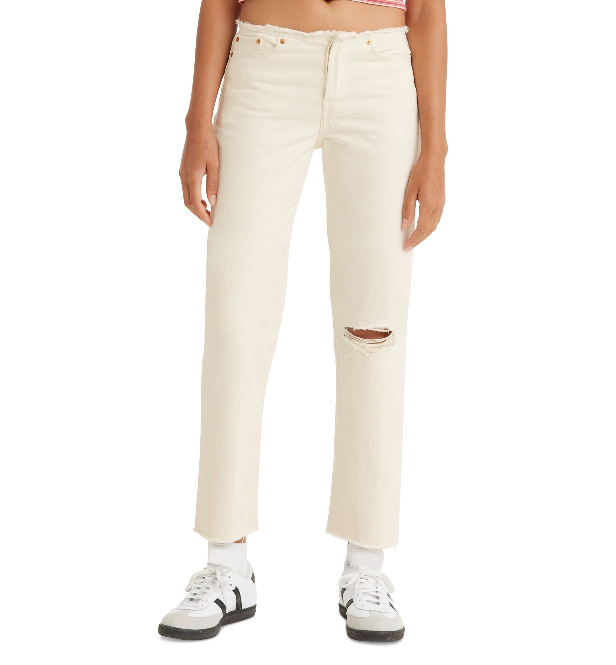 Women's Wedgie Straight-Leg Ripped Waistband Jeans