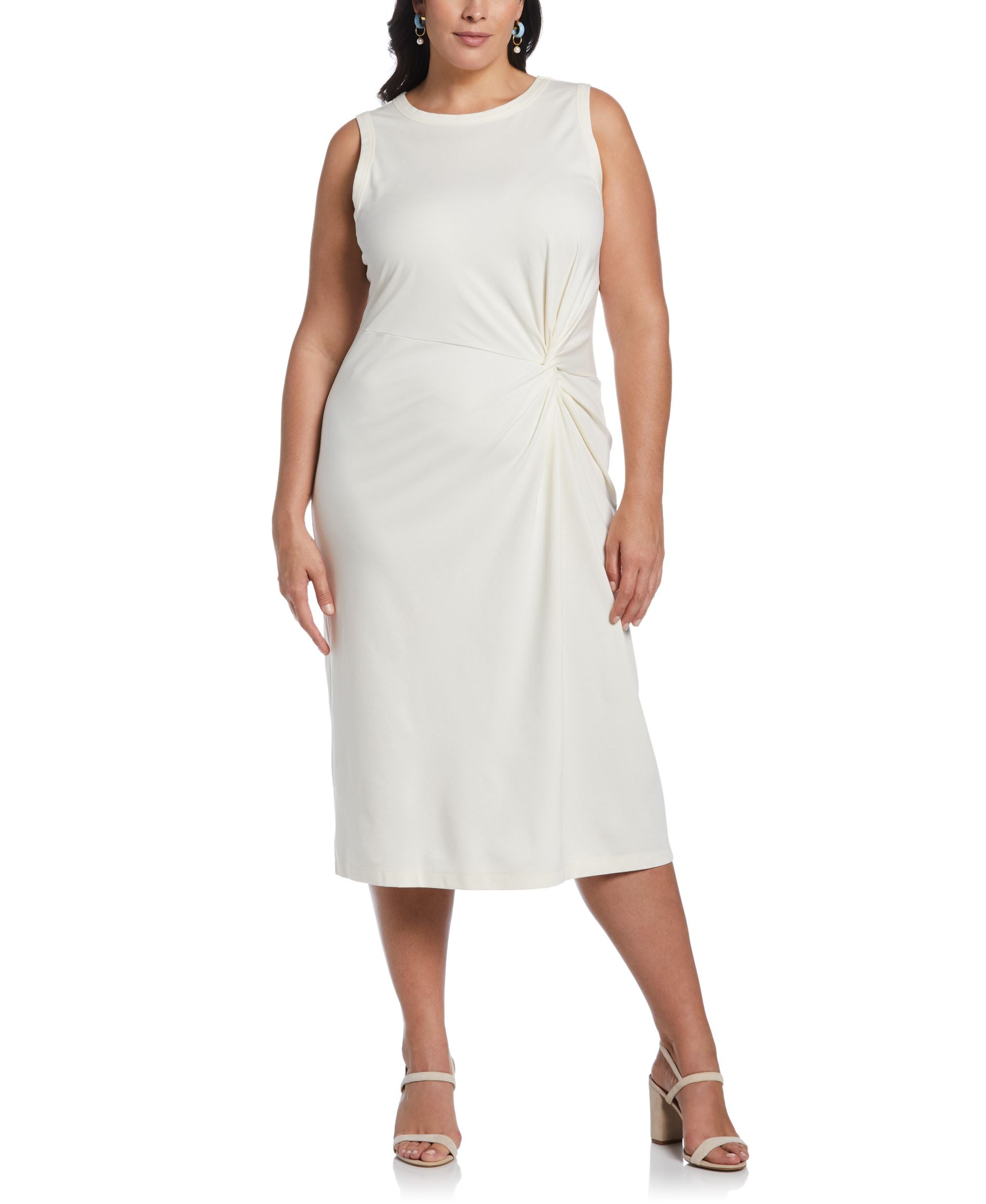 Plus Size Ponte Knit Twist Front Sleeveless Midi Dress