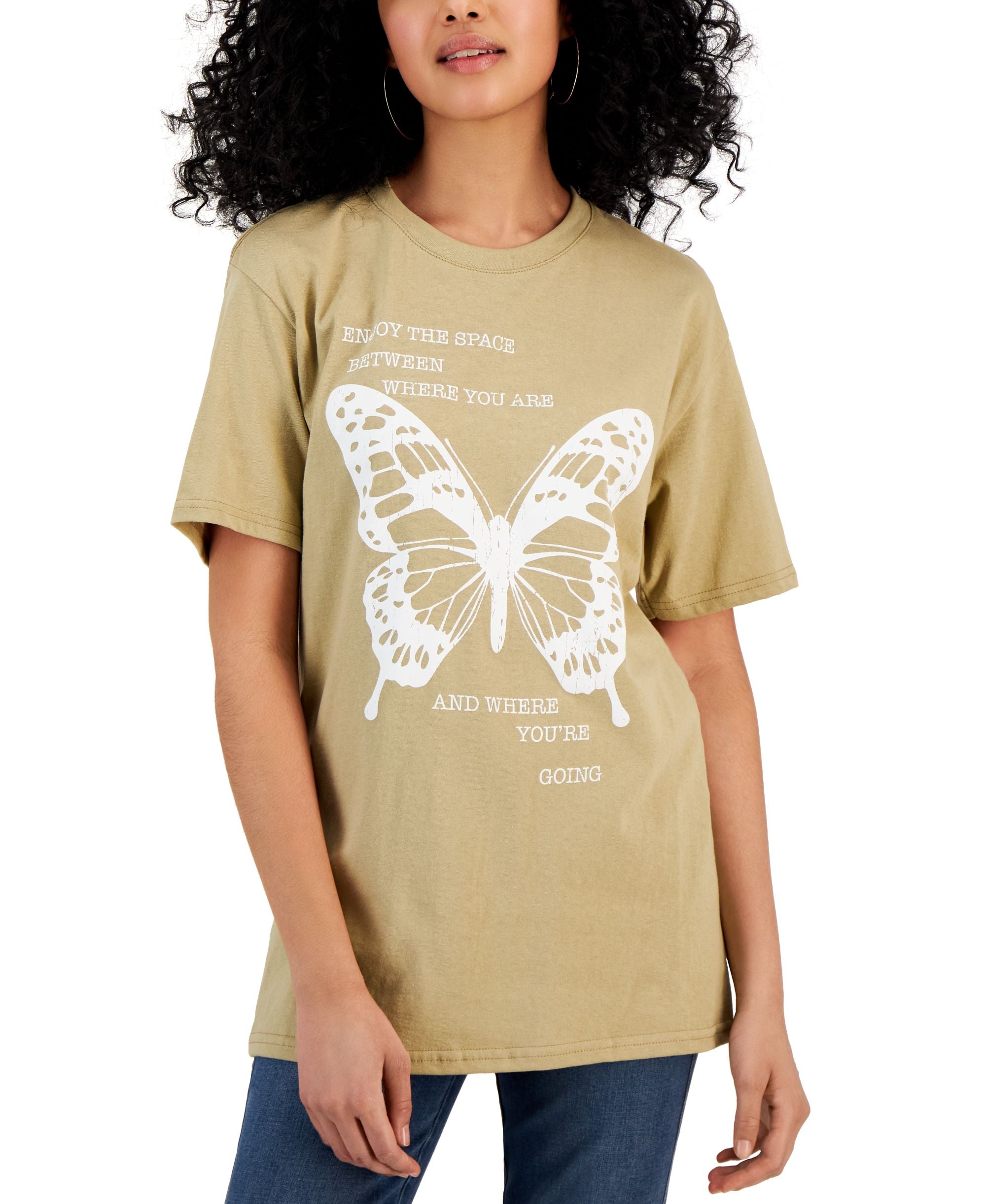 Juniors' Butterfly-Graphic-Print Cotton Boyfriend T-Shirt