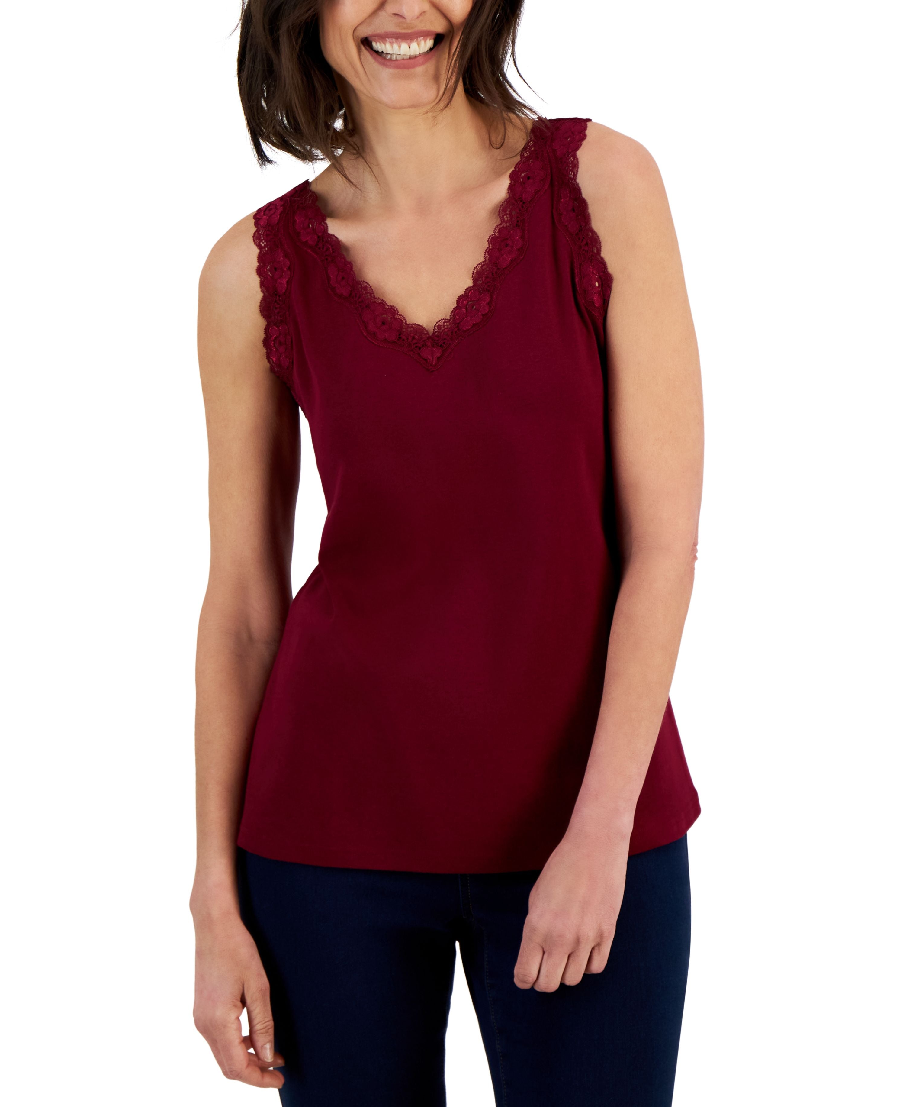 Cotton Scalloped-Lace Tank Top