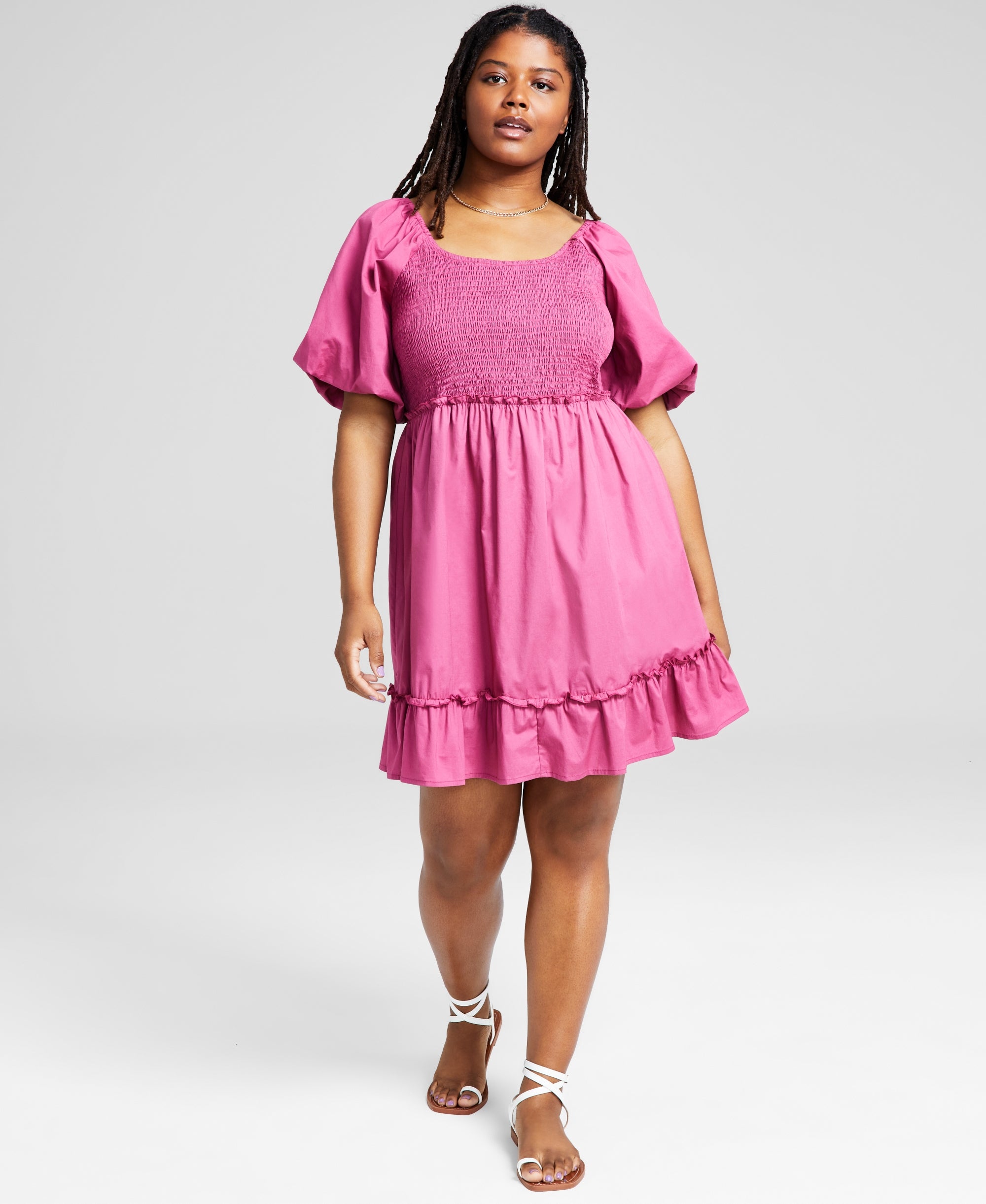 Trendy Plus Size Smocked Balloon-Sleeve Dress