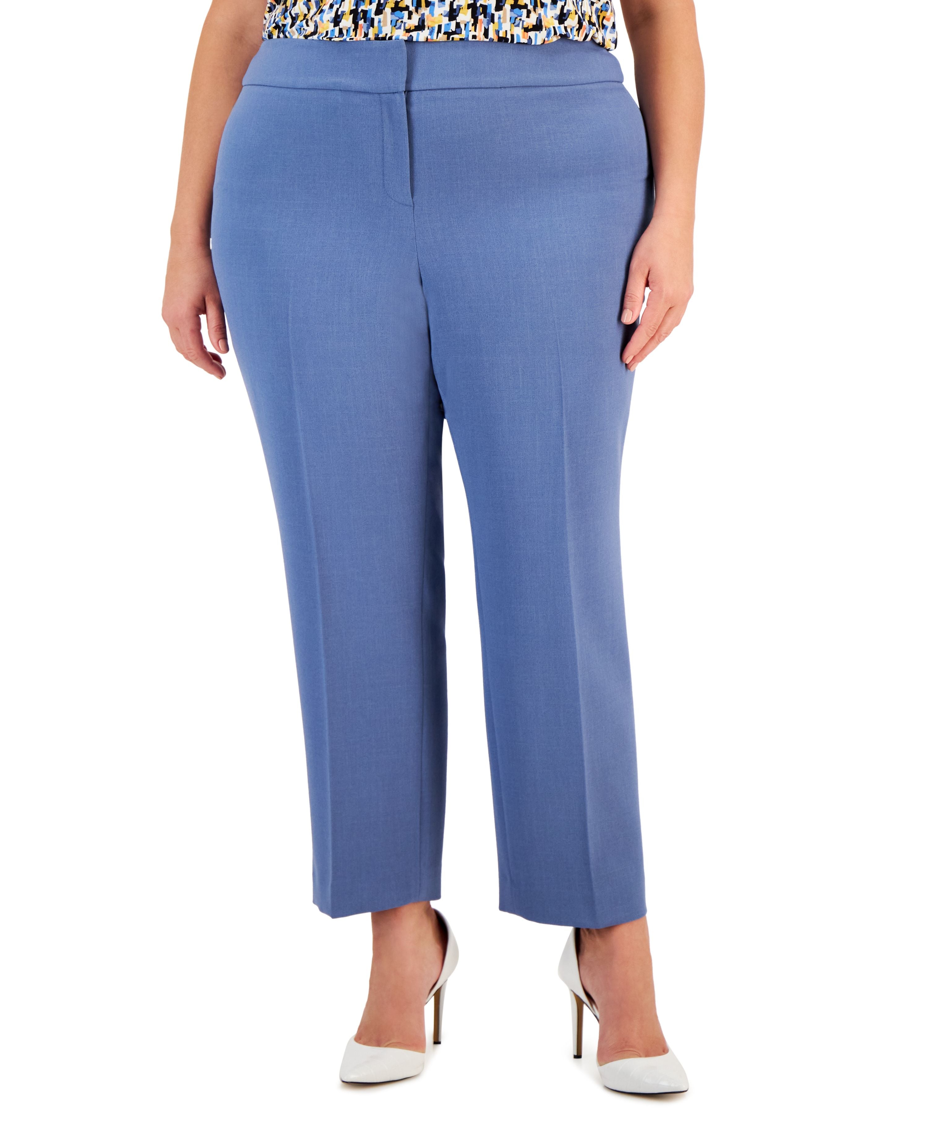 Plus Size Stretch Crepe Mid-Rise Ankle Pants