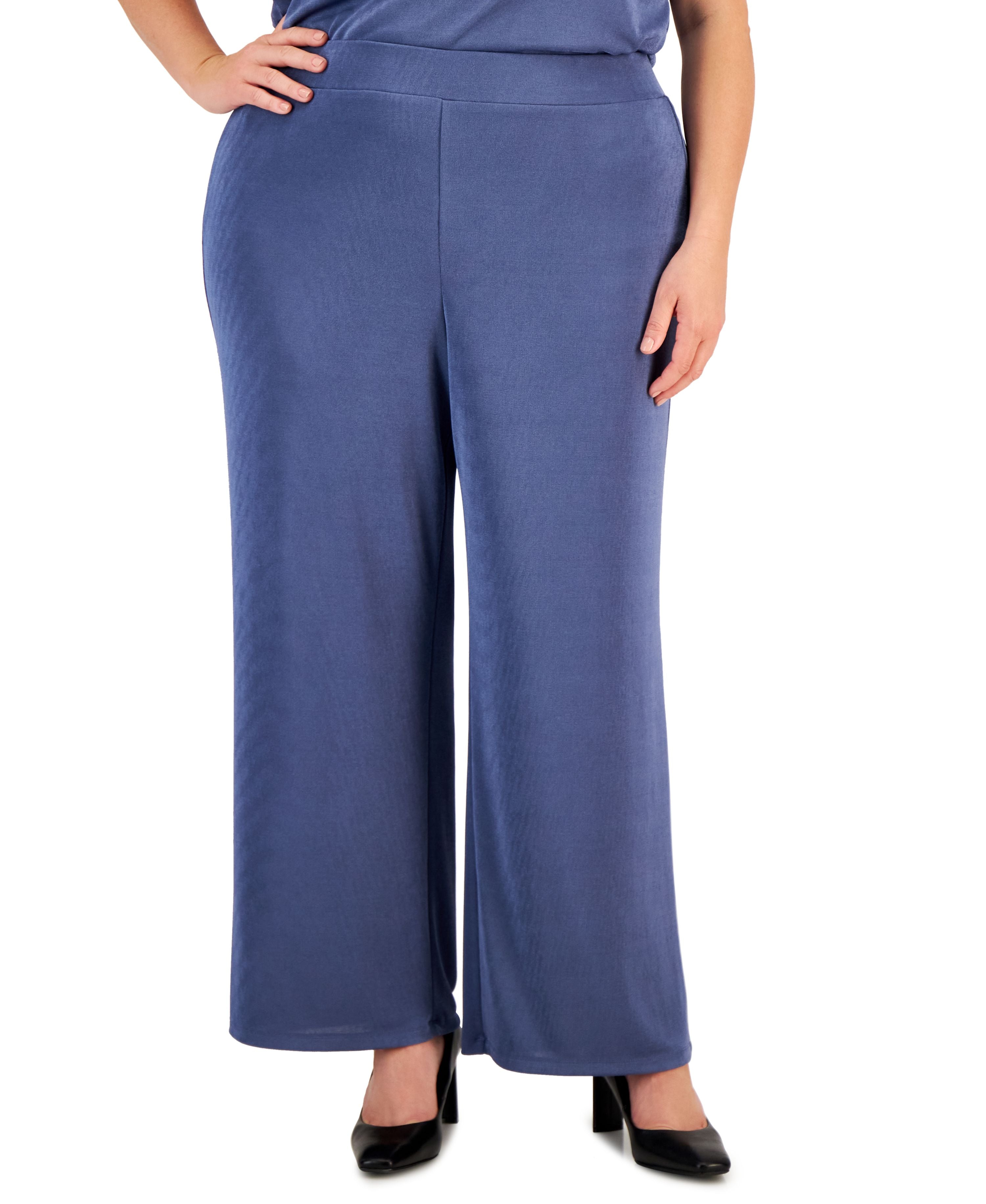 Plus Size Pull-On Wide-Leg Knit Ankle Pants