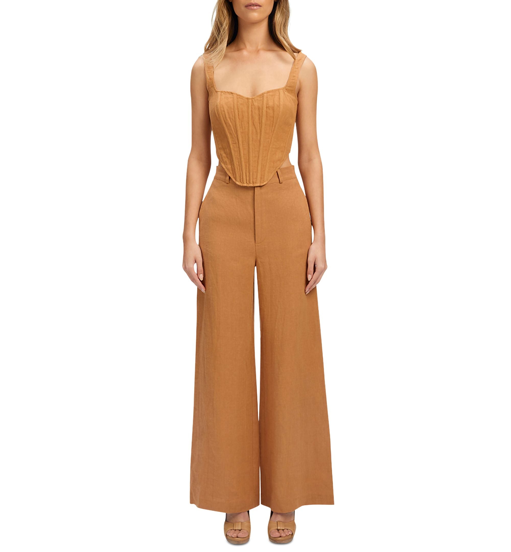 Women's Linen Zip-Back Sleeveless Corset Bustier Top